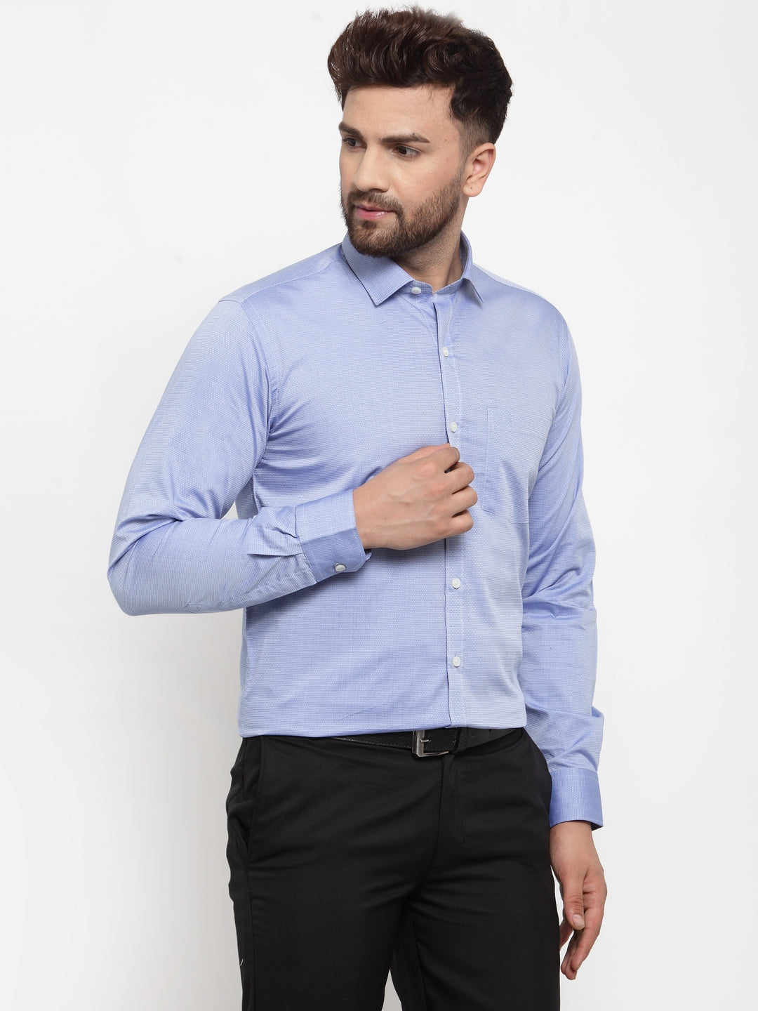 Copperline Men Blue Comfort Slim Fit Self Design Dobby Formal Shirt Copperline
