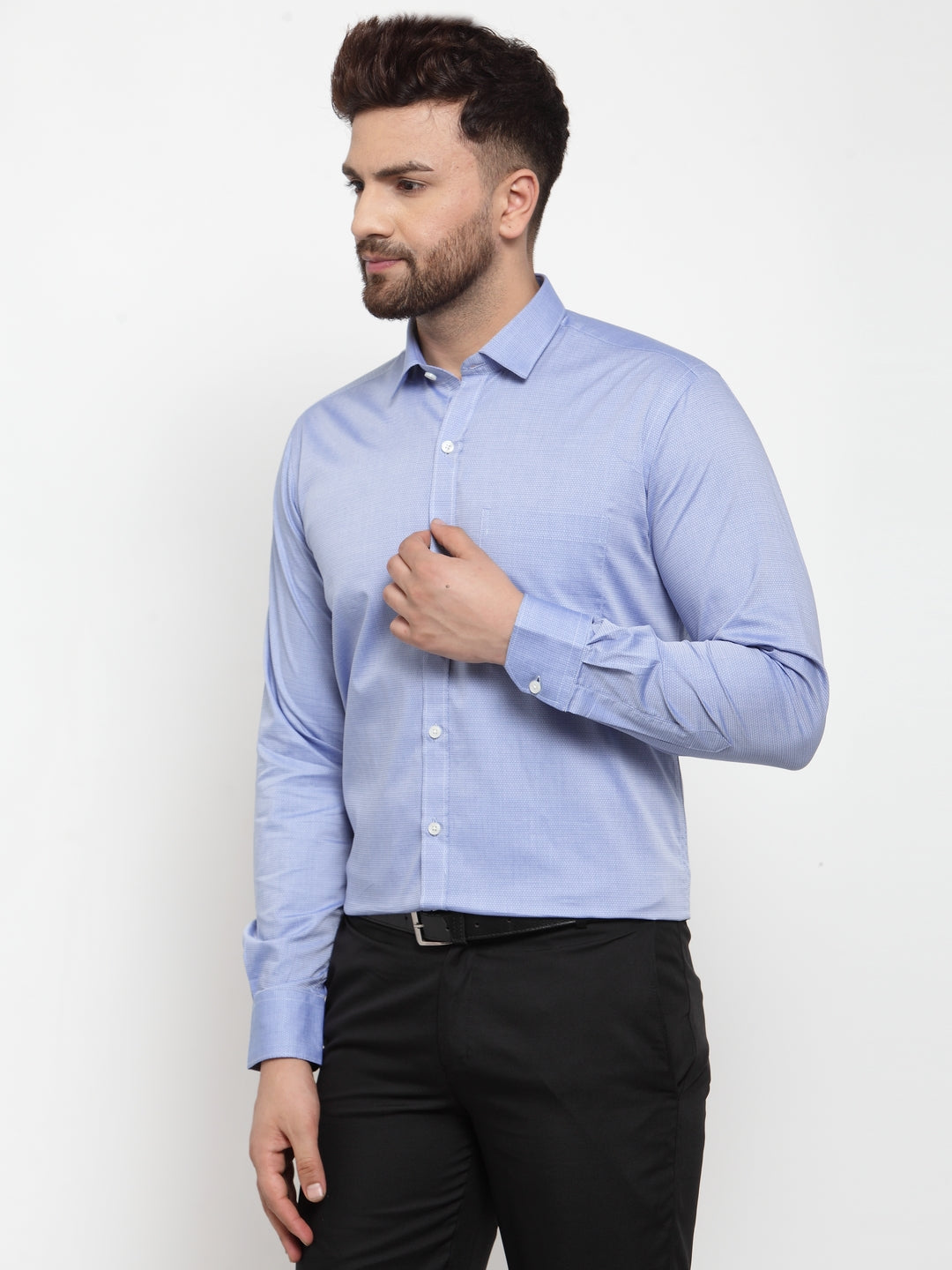 Copperline Men Blue Comfort Slim Fit Self Design Dobby Formal Shirt Copperline