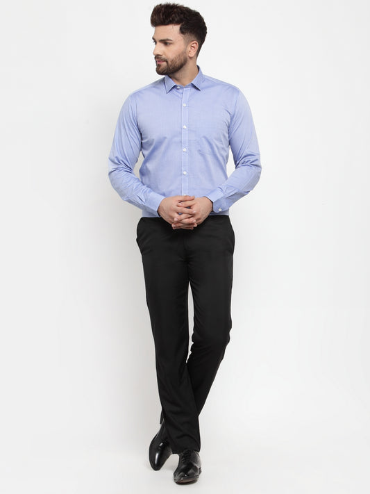 Copperline Men Blue Comfort Slim Fit Self Design Dobby Formal Shirt Copperline
