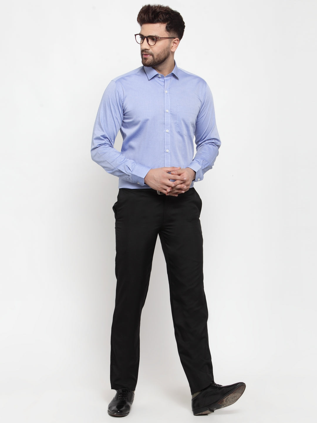 Copperline Men Blue Comfort Slim Fit Self Design Dobby Formal Shirt Copperline