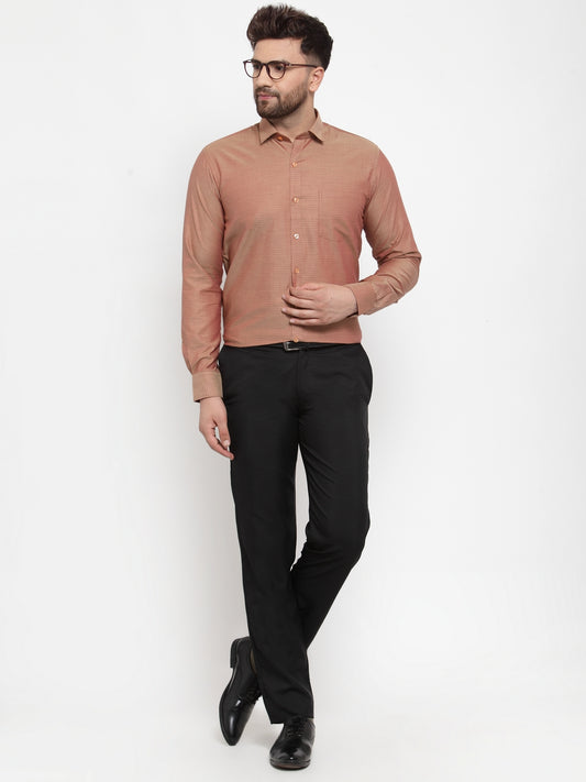 Copperline Men Brown Comfort Slim Fit Self Design Formal Shirt Copperline
