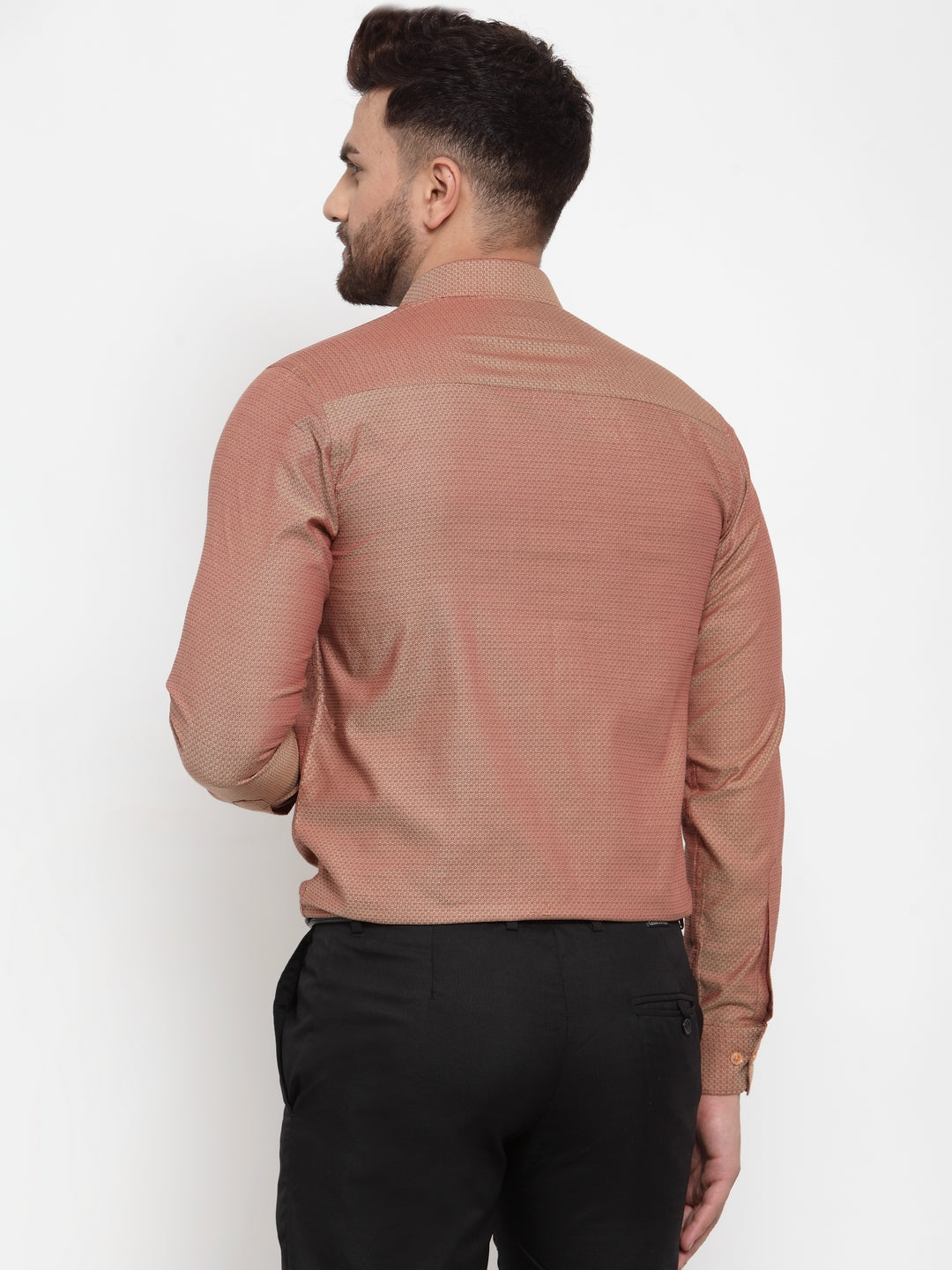 Copperline Men Brown Comfort Slim Fit Self Design Formal Shirt Copperline