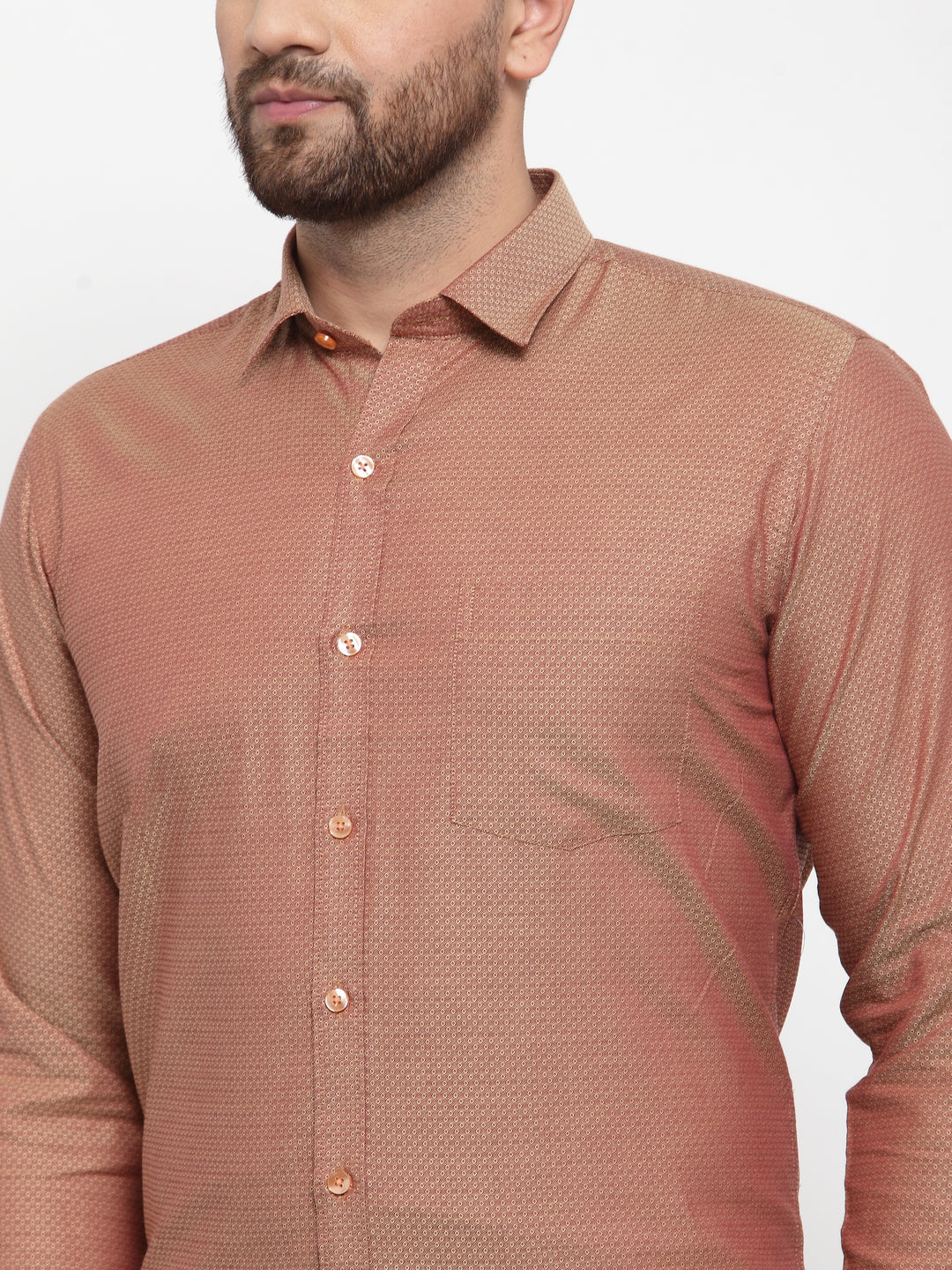 Copperline Men Brown Comfort Slim Fit Self Design Formal Shirt Copperline