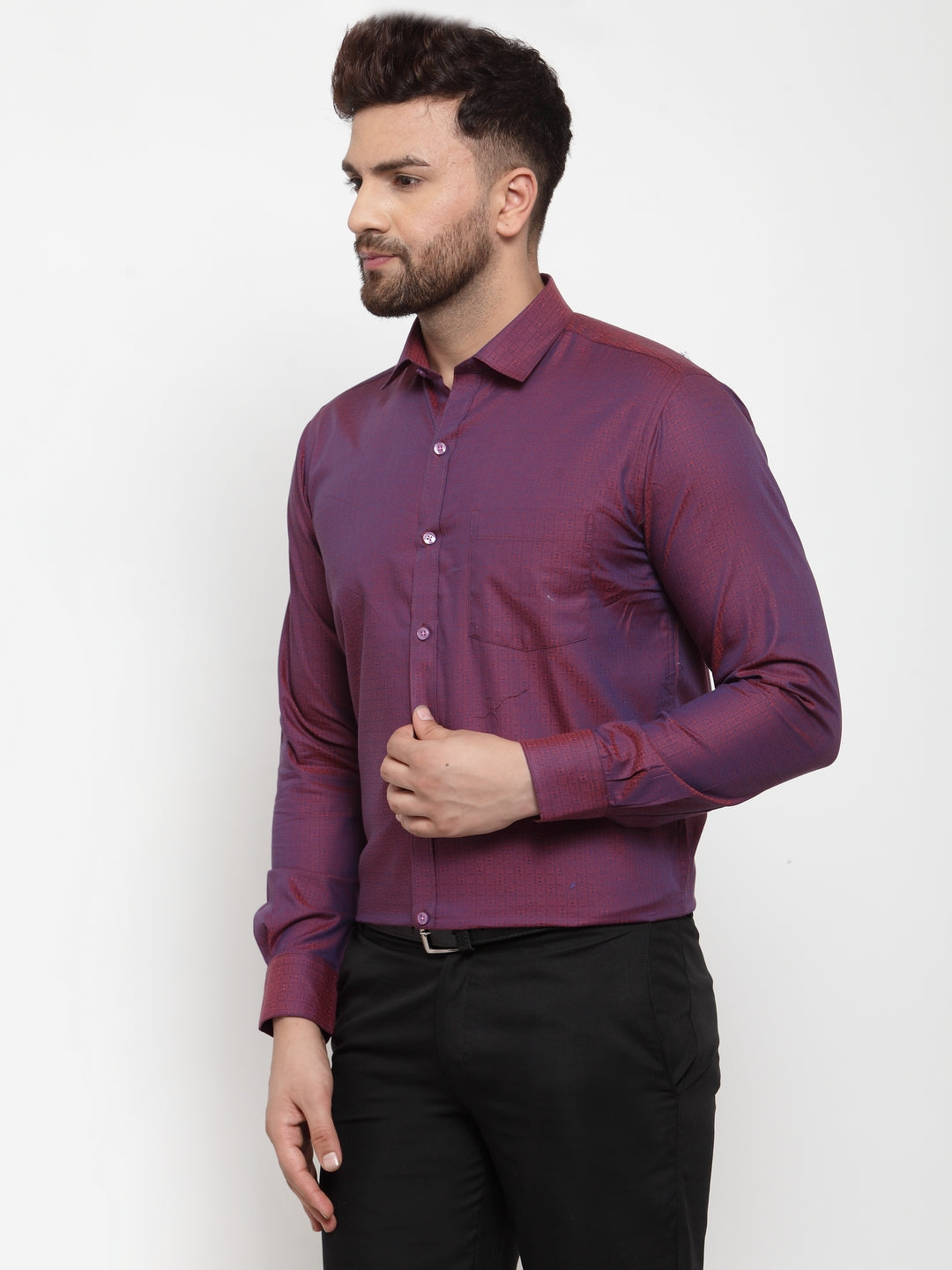 Copperline Men Purple Comfort Slim Fit Self Design Formal Shirt Copperline