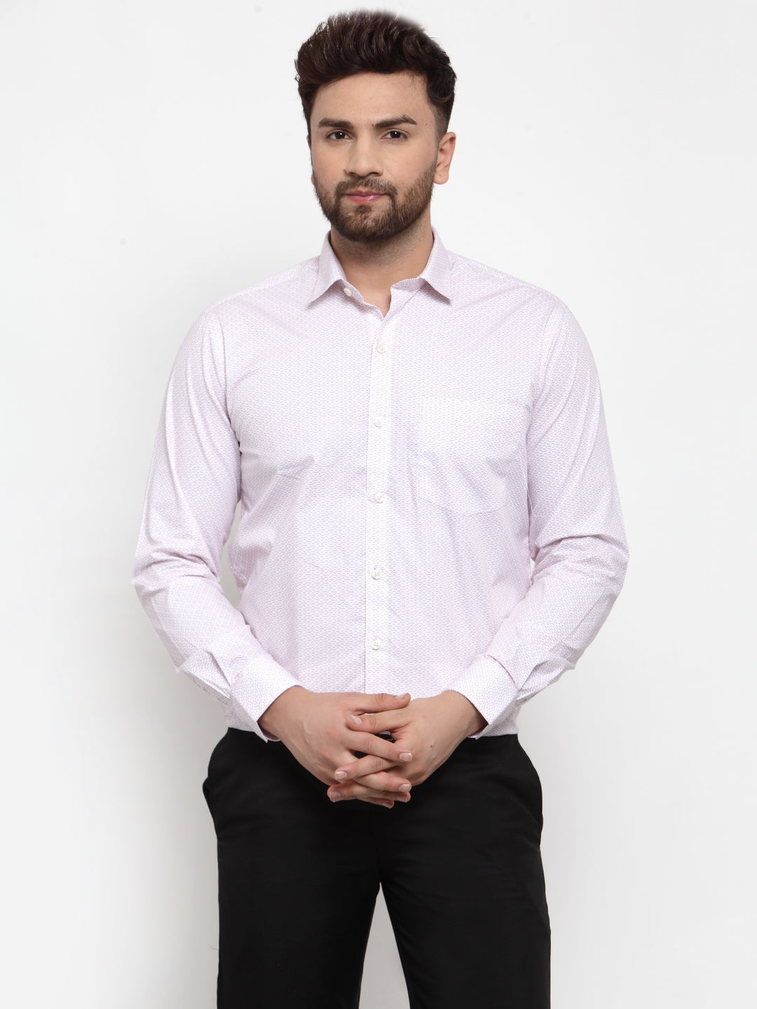 Copperline Men White & Pink Slim Fit Printed Formal Shirt Copperline