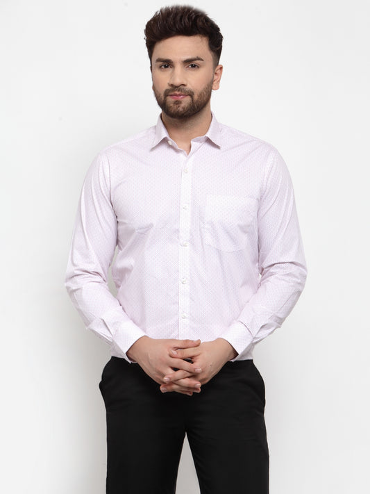 Copperline Men White & Pink Slim Fit Printed Formal Shirt Copperline