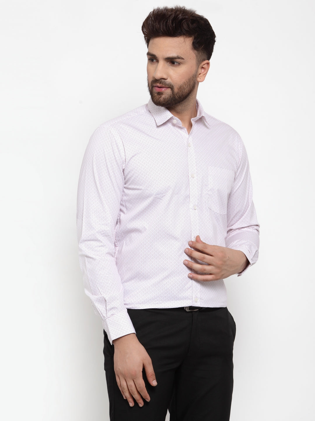 Copperline Men White & Pink Slim Fit Printed Formal Shirt Copperline