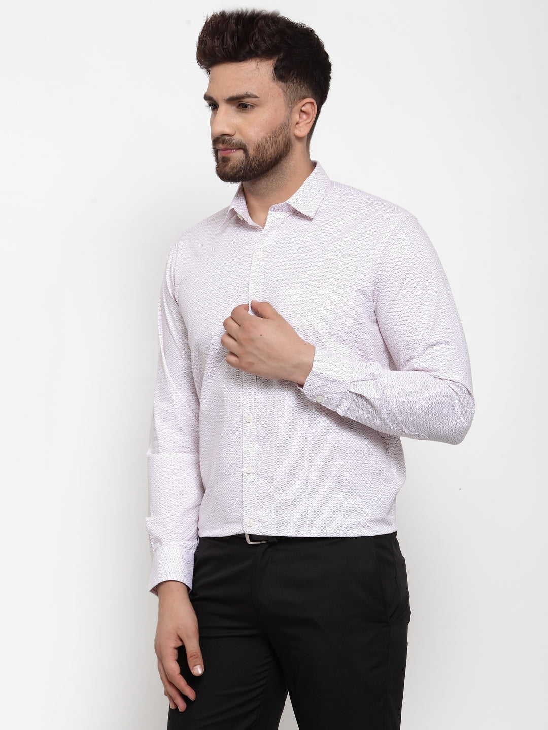 Copperline Men White & Pink Slim Fit Printed Formal Shirt Copperline