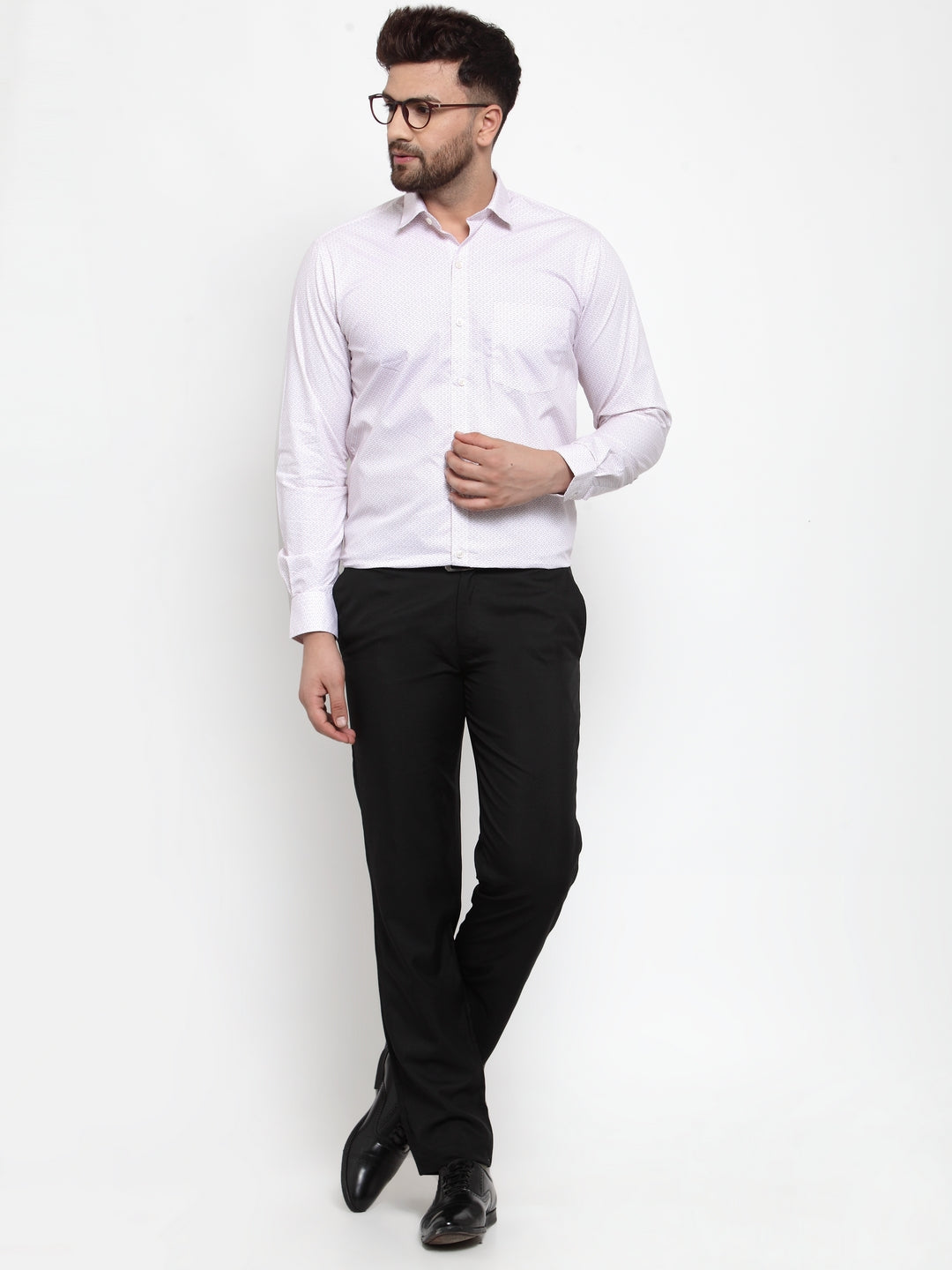 Copperline Men White & Pink Slim Fit Printed Formal Shirt Copperline