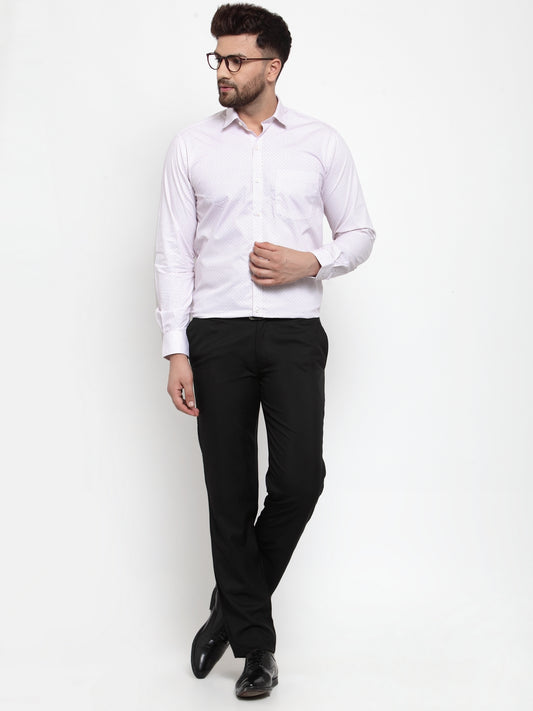 Copperline Men White & Pink Slim Fit Printed Formal Shirt Copperline