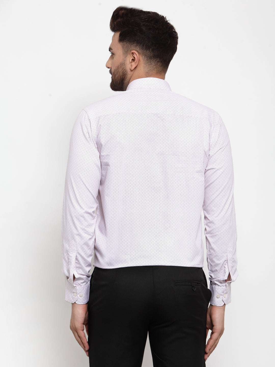 Copperline Men White & Pink Slim Fit Printed Formal Shirt Copperline