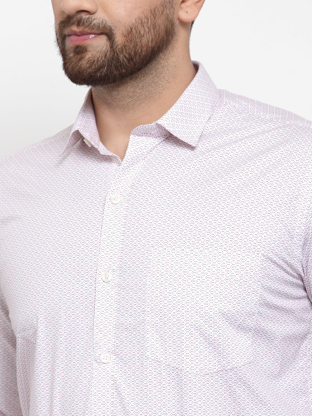 Copperline Men White & Pink Slim Fit Printed Formal Shirt Copperline
