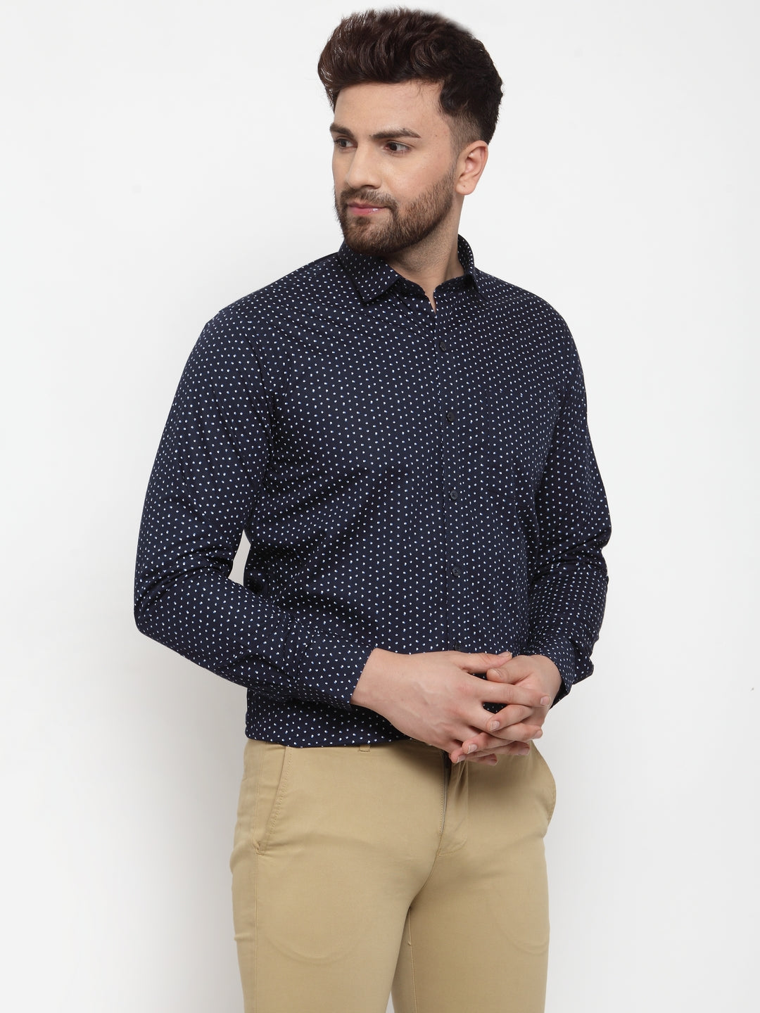 Copperline Men Navy Blue & White Slim Fit Printed Formal Shirt Copperline