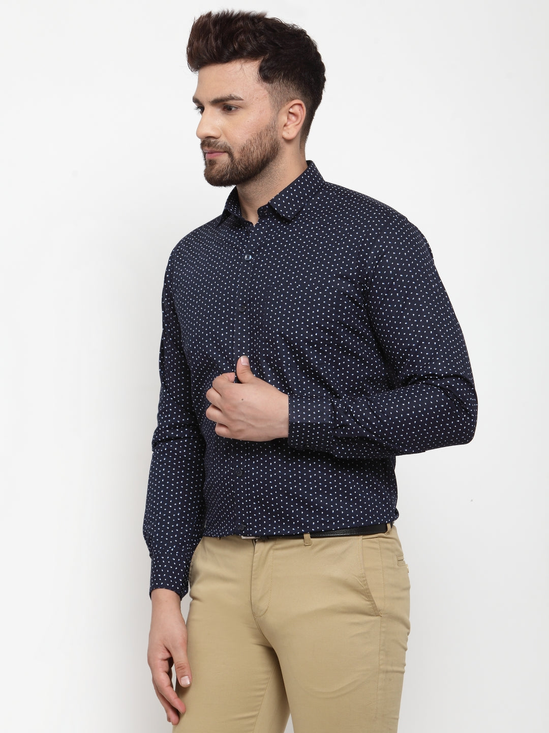 Copperline Men Navy Blue & White Slim Fit Printed Formal Shirt Copperline