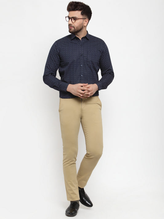 Copperline Men Navy Blue & White Slim Fit Printed Formal Shirt Copperline