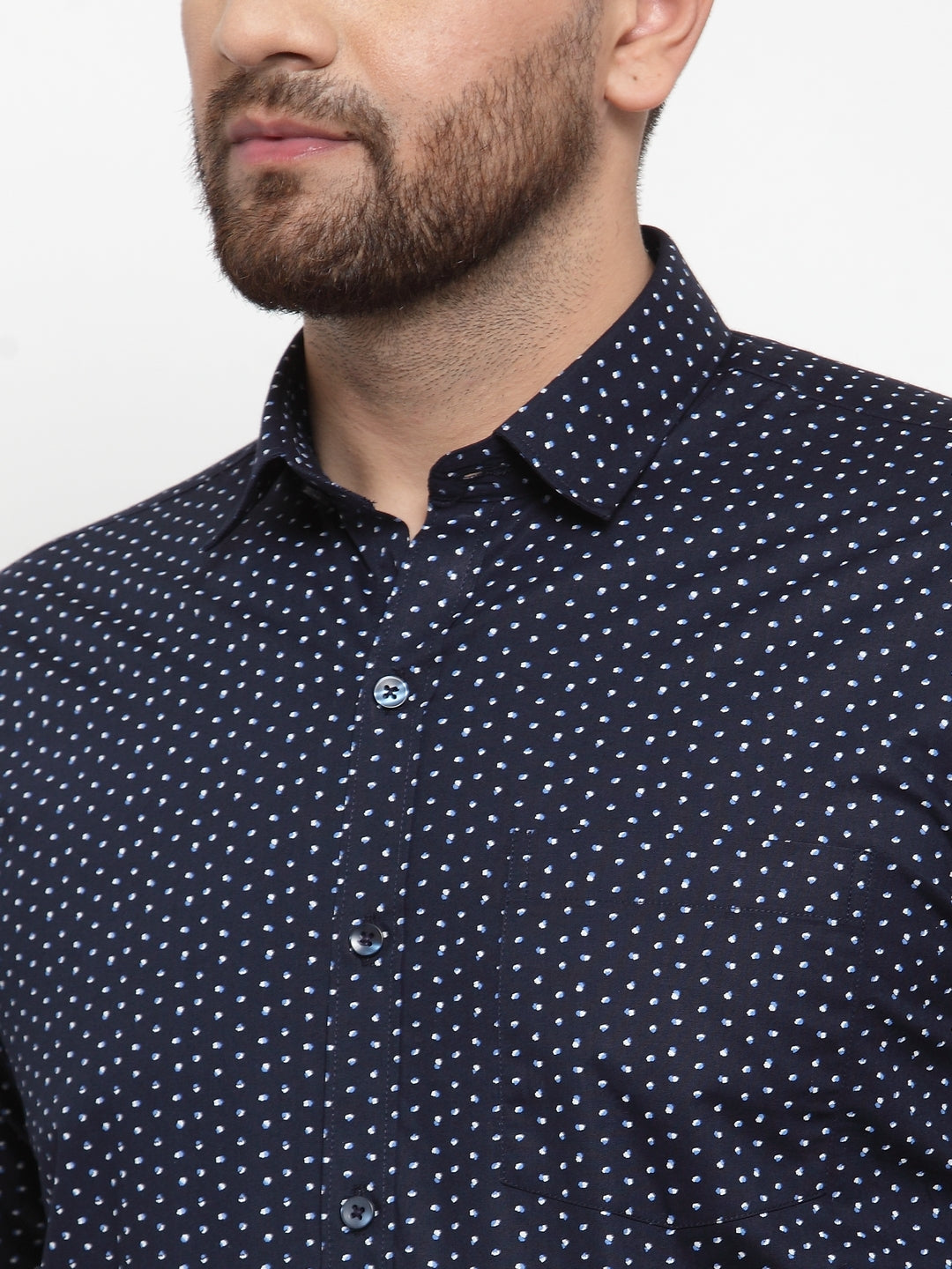 Copperline Men Navy Blue & White Slim Fit Printed Formal Shirt Copperline