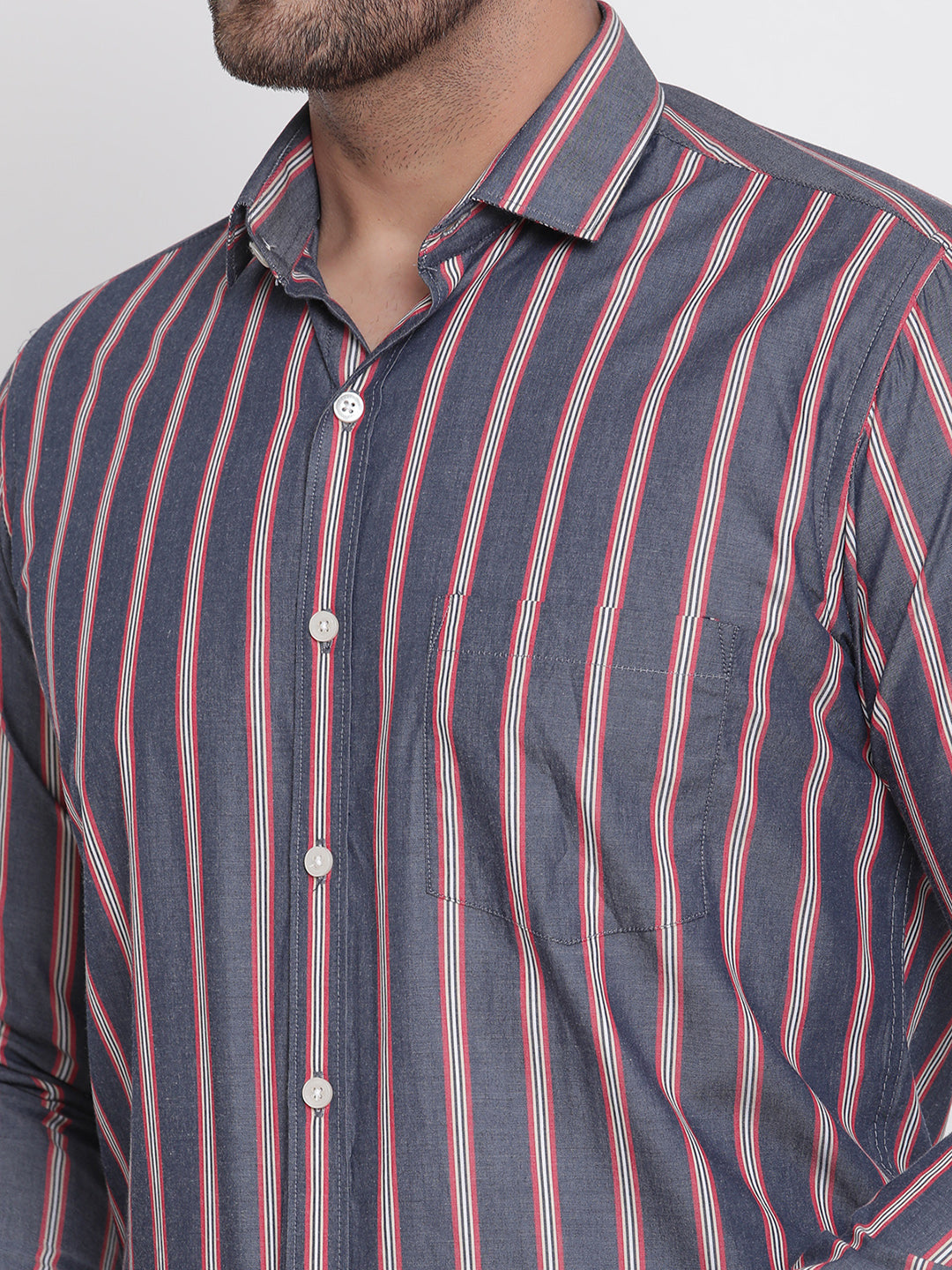 Full Sleeves Red Striped Formal Shirt Copperline