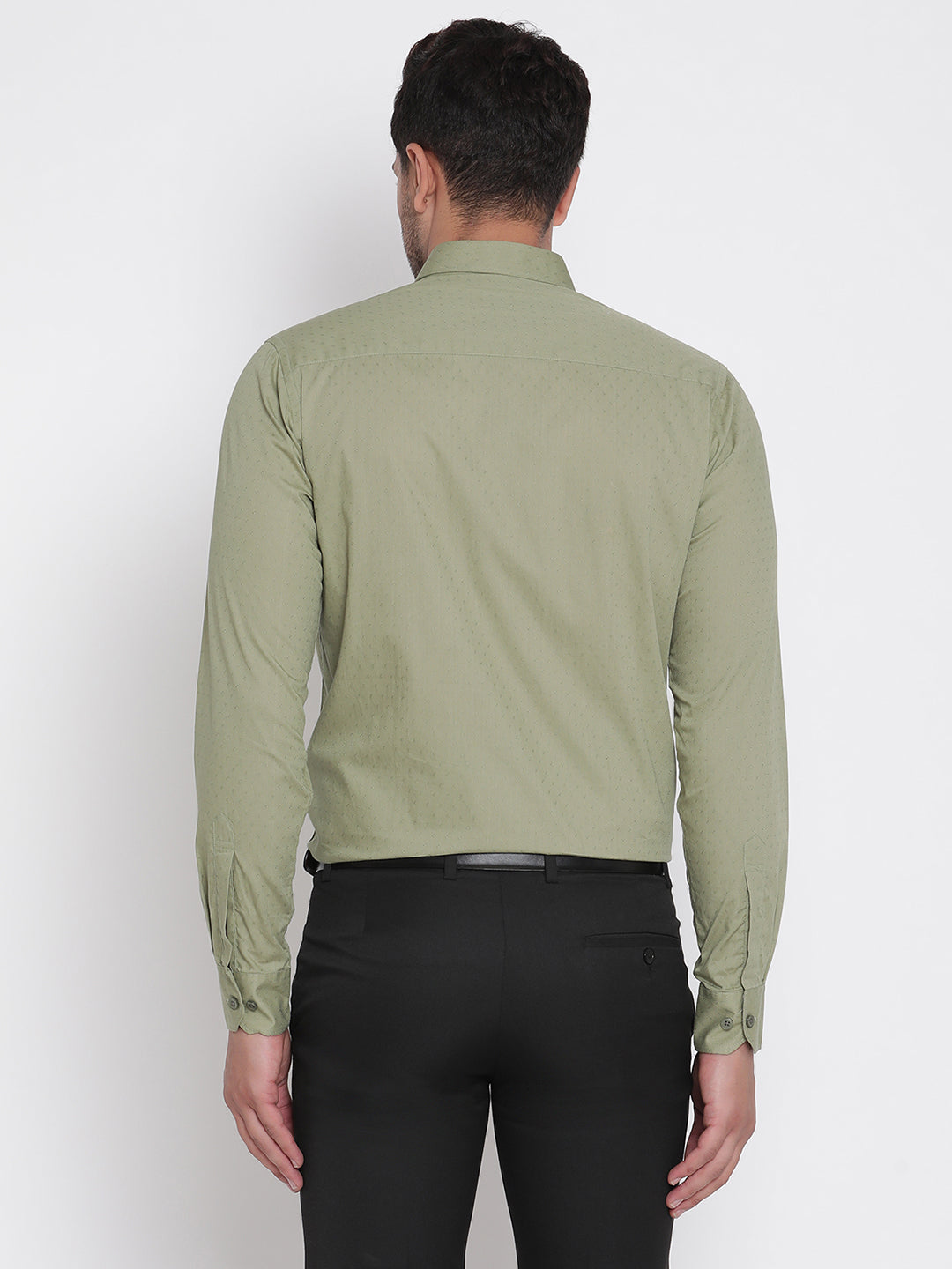 Men Olive Green Dobby Formal Shirt Copperline