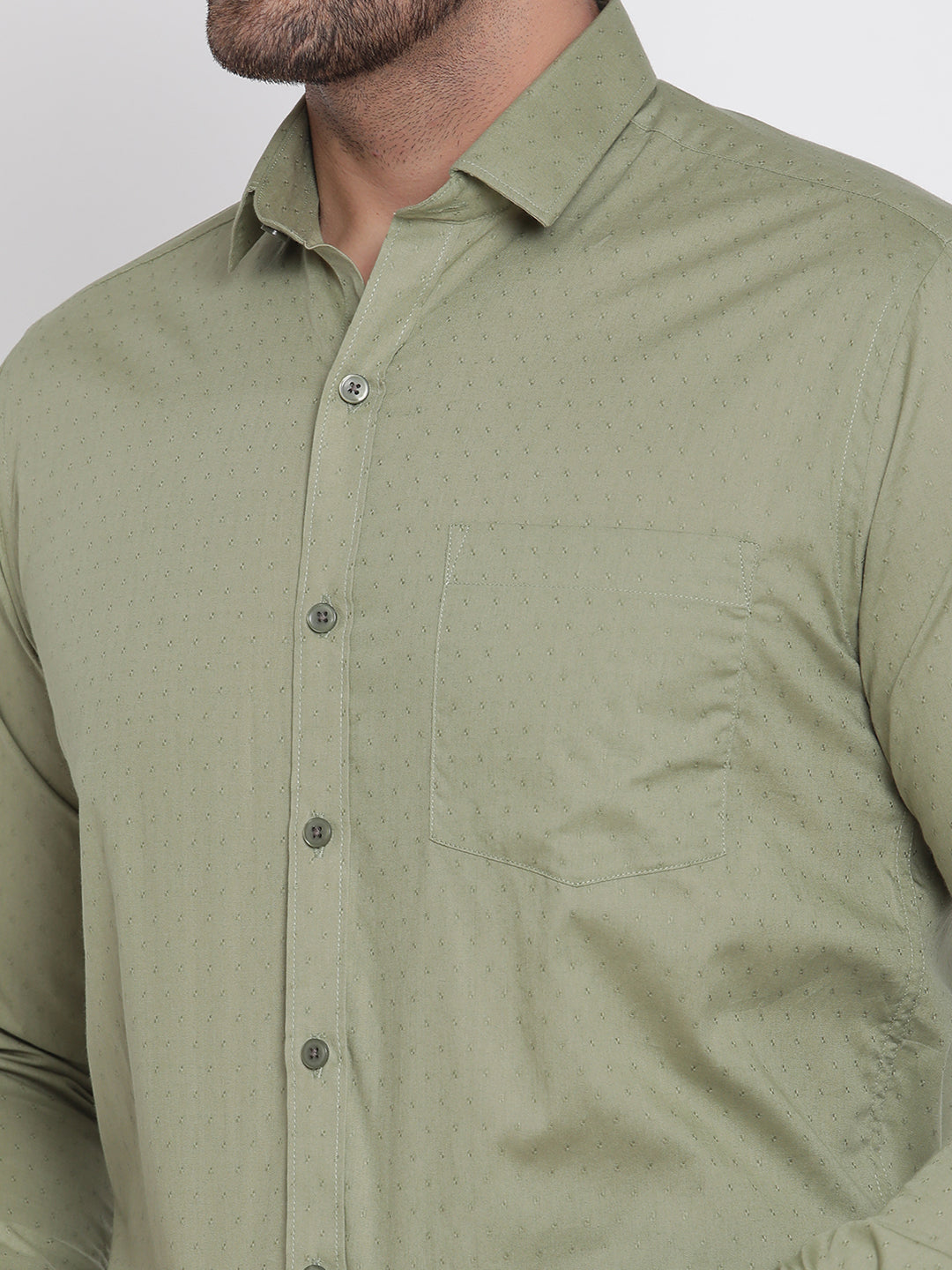 Men Olive Green Dobby Formal Shirt Copperline