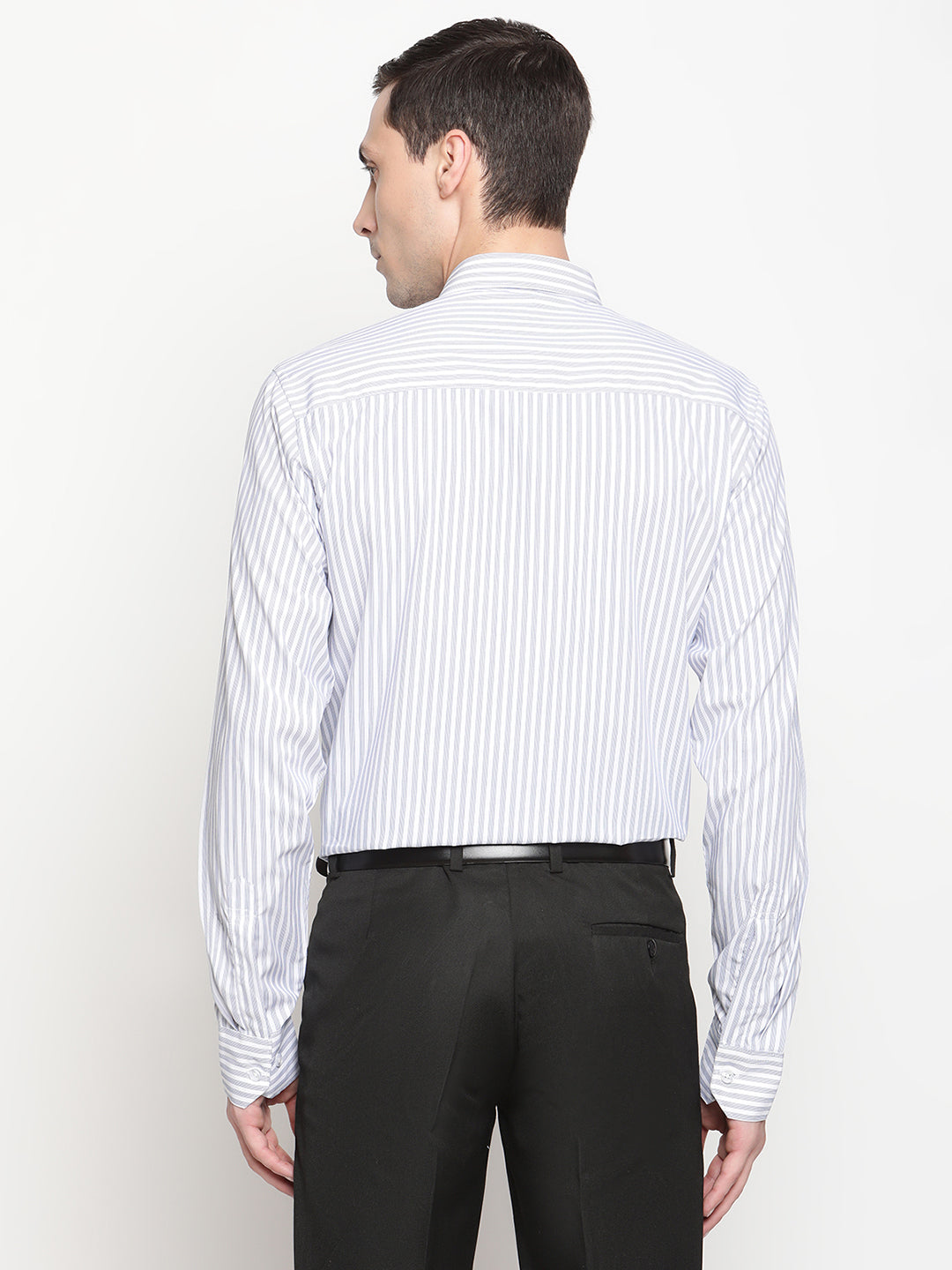 Copperline Men White Striped Formal Shirt Copperline