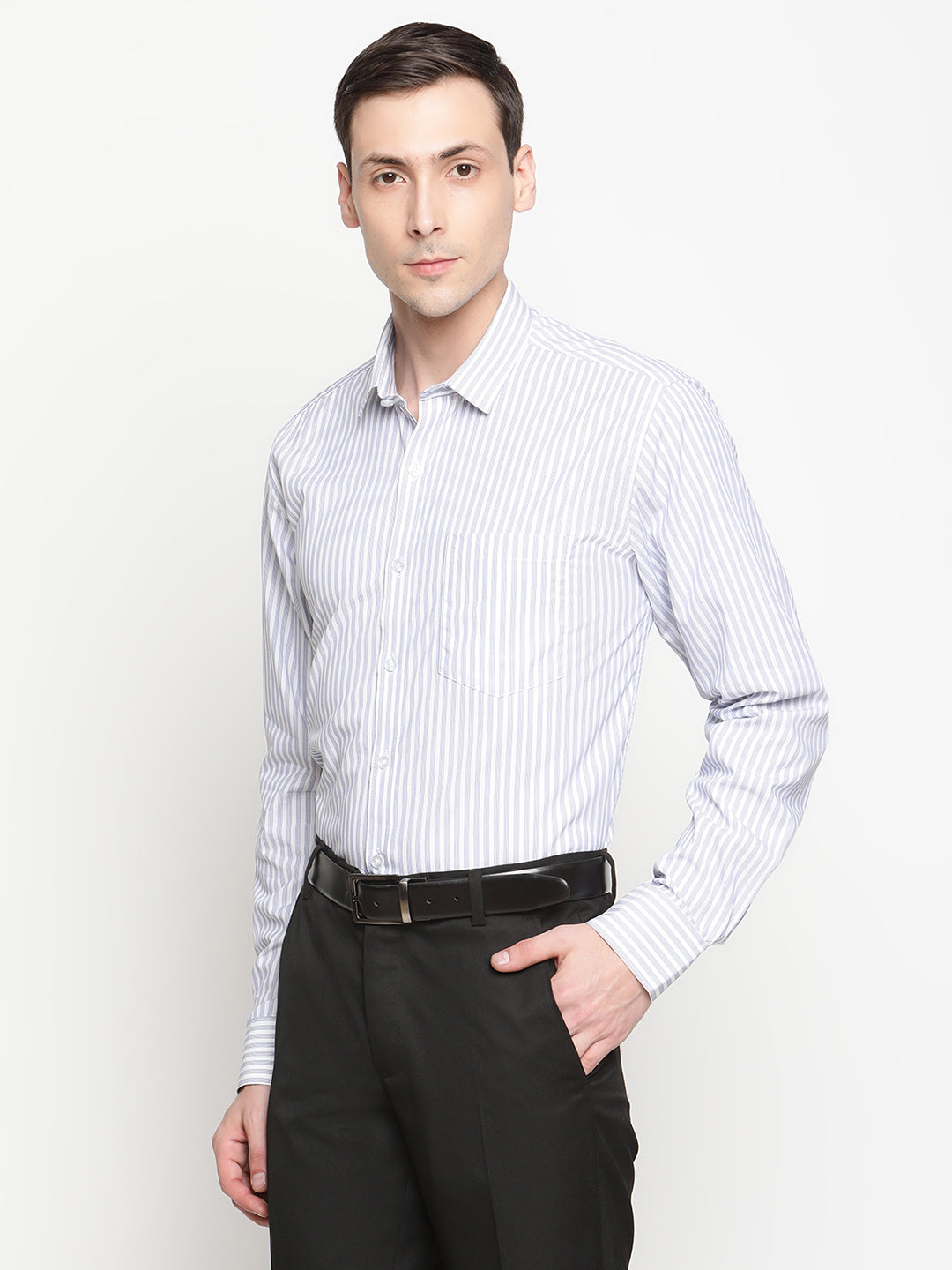 Copperline Men White Striped Formal Shirt Copperline