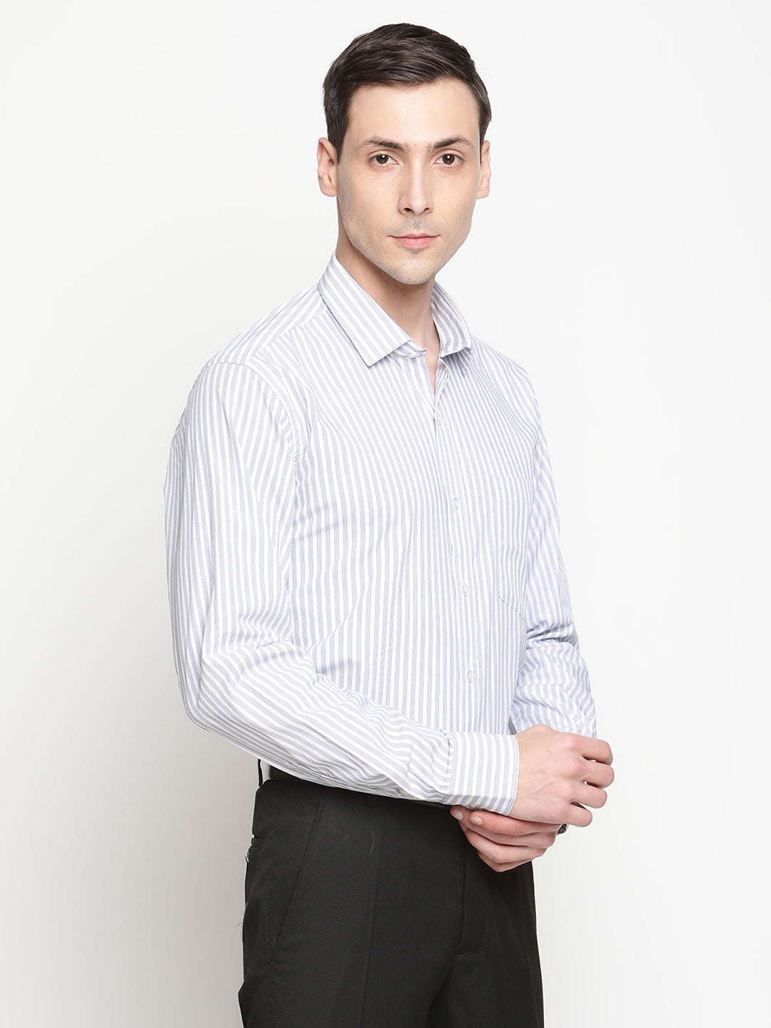Copperline Men White Striped Formal Shirt Copperline