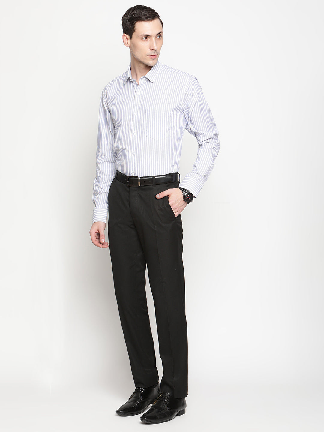 Copperline Men White Striped Formal Shirt Copperline