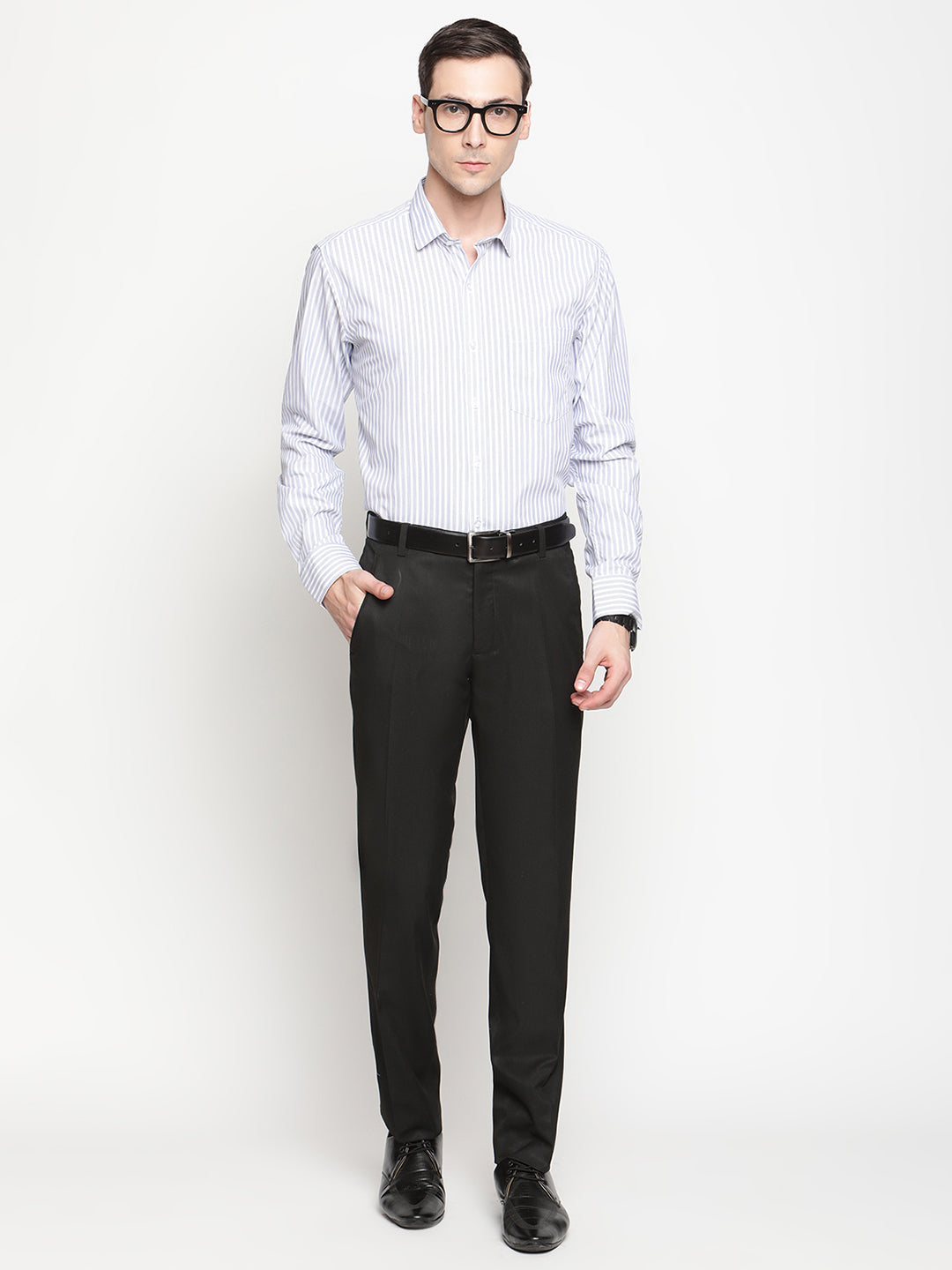 Copperline Men White Striped Formal Shirt Copperline