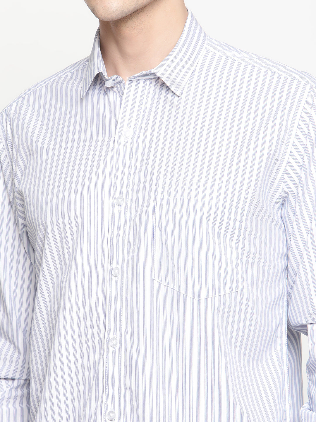 Copperline Men White Striped Formal Shirt Copperline
