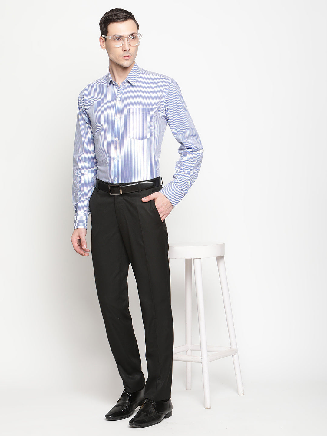 Copperline Men Blue Stripes Formal Shirt Copperline
