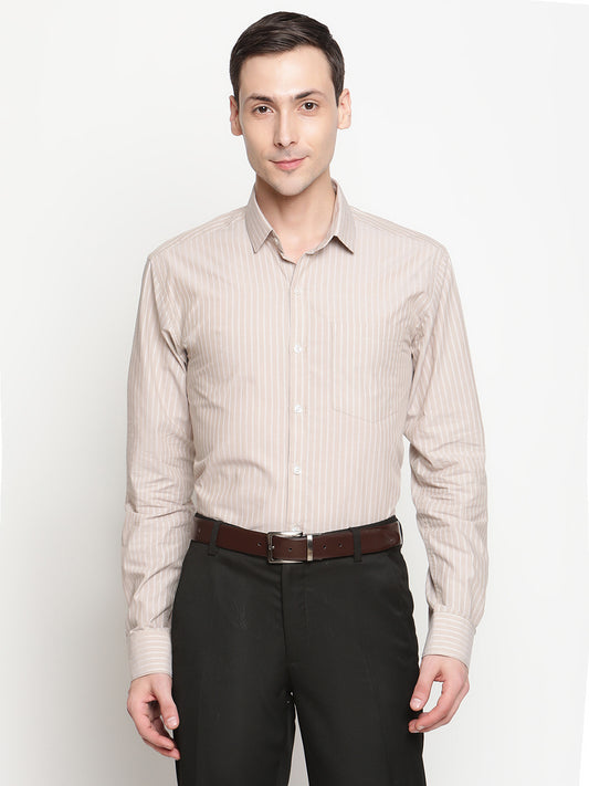 Copperline Men Beige Stripes Formal Shirt Copperline