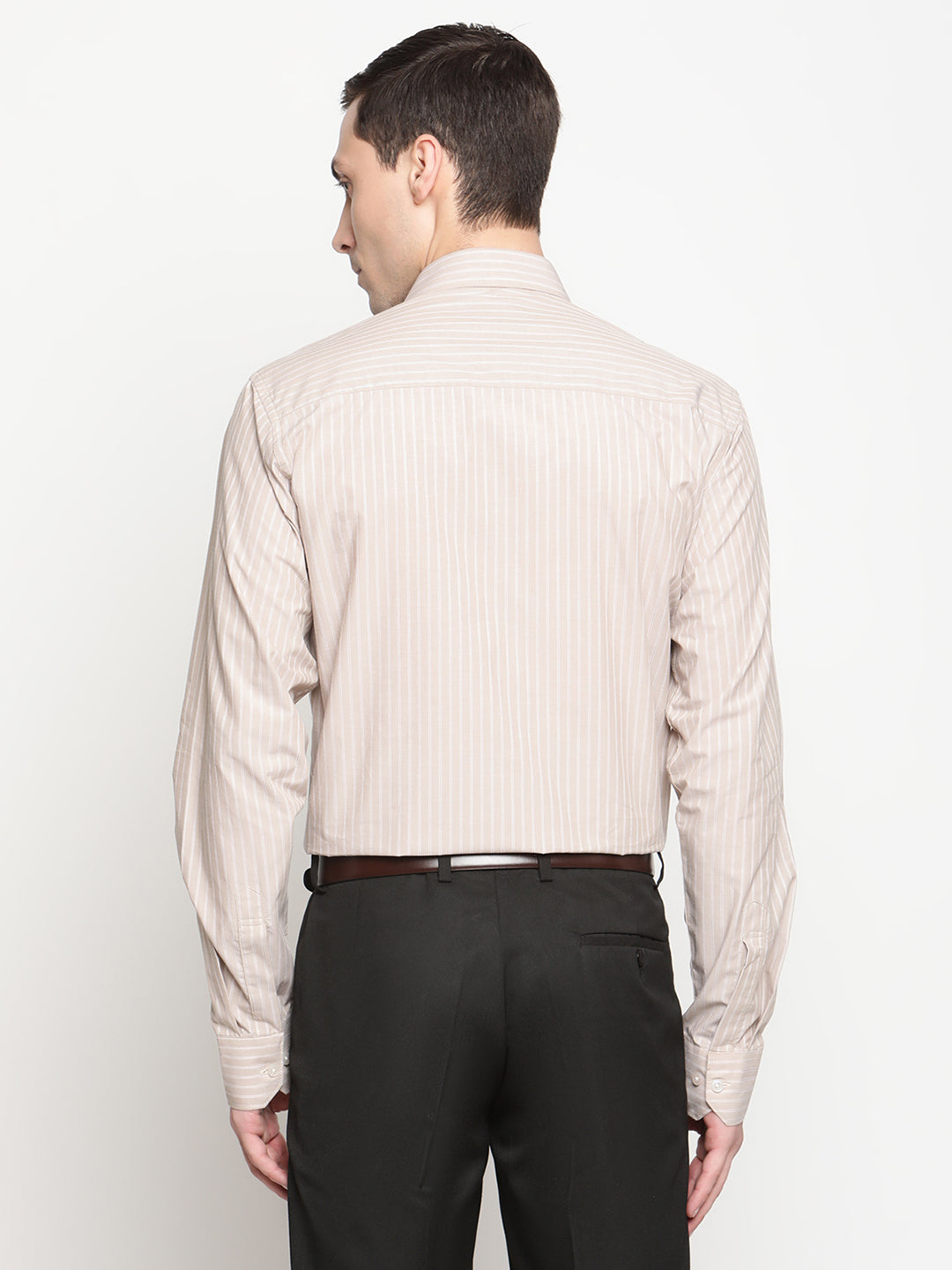 Copperline Men Beige Stripes Formal Shirt Copperline