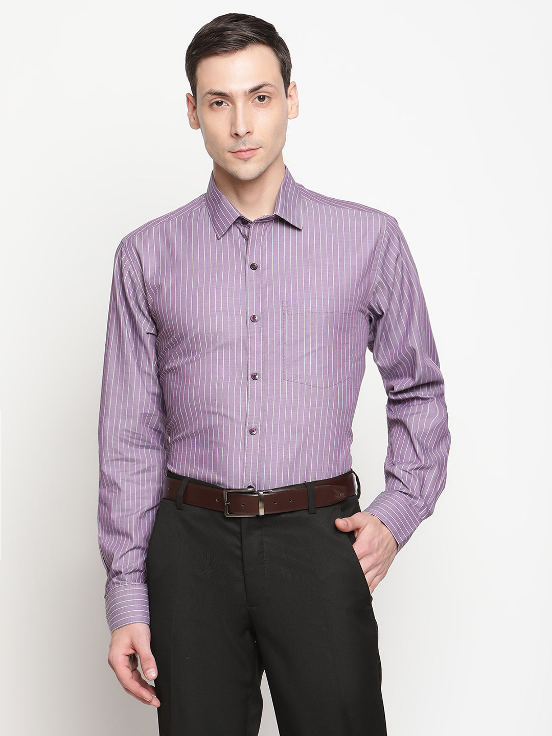 Copperline Men Purple Stripes Formal Shirt Copperline