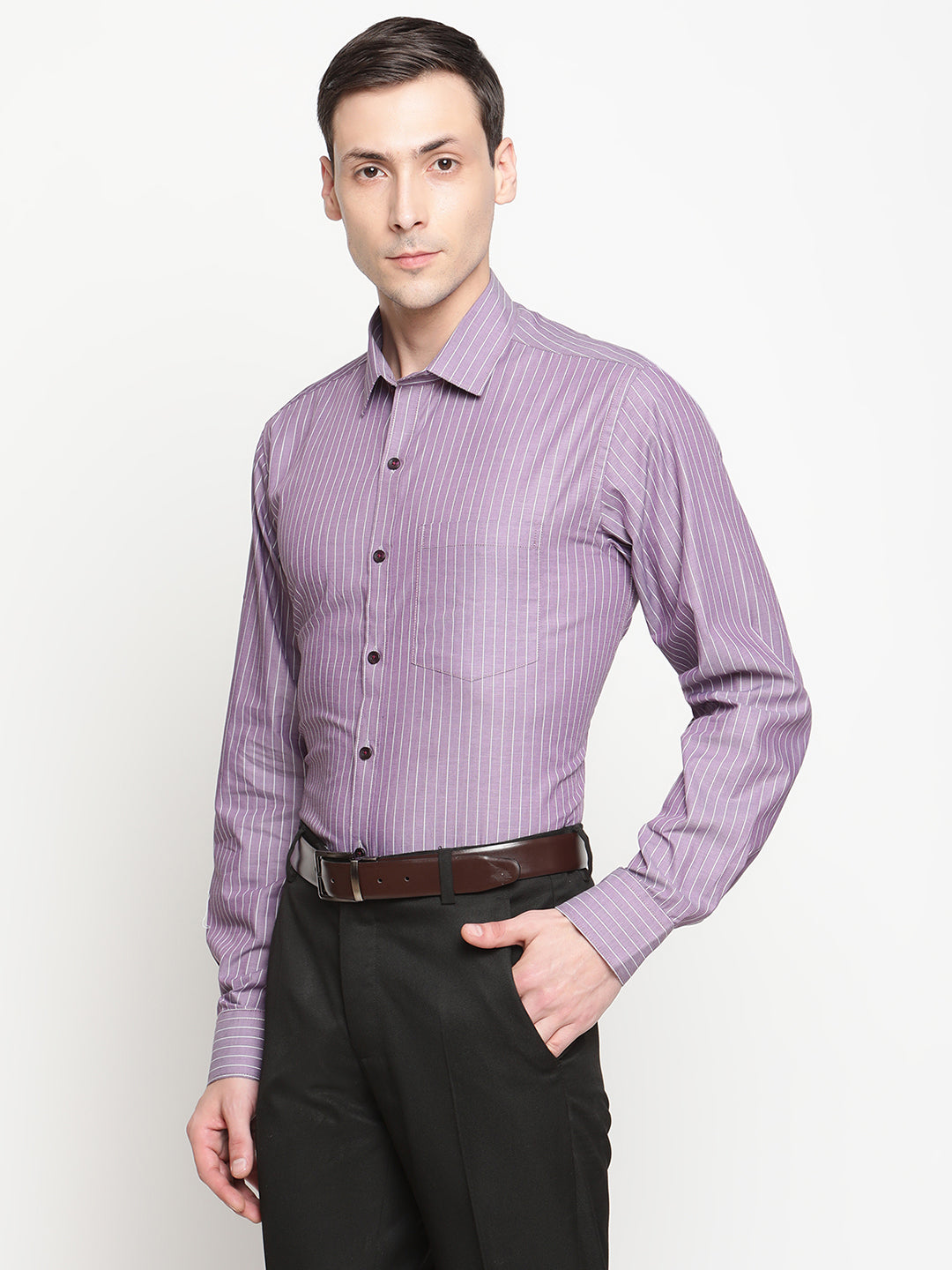 Copperline Men Purple Stripes Formal Shirt Copperline