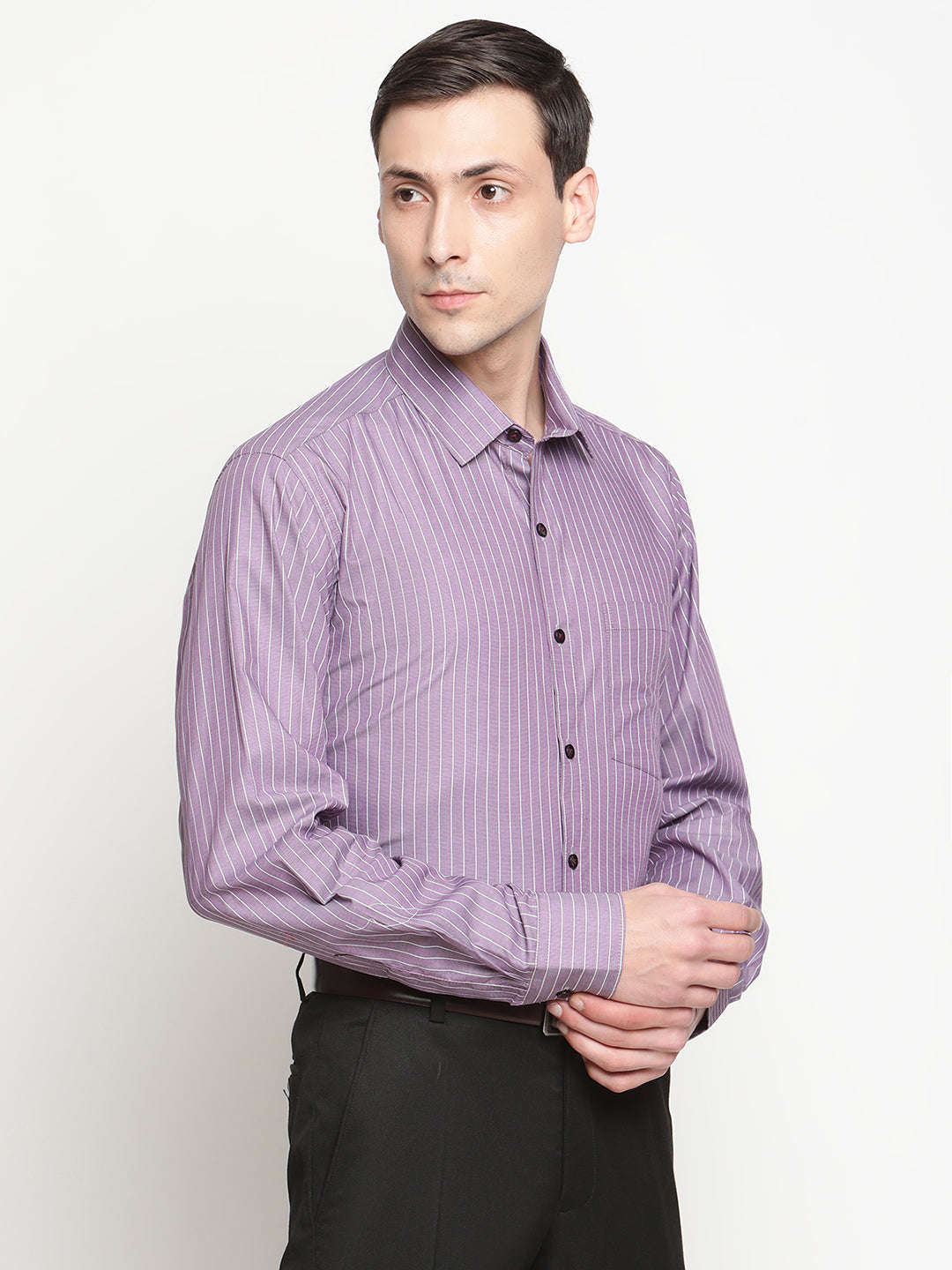 Copperline Men Purple Stripes Formal Shirt Copperline