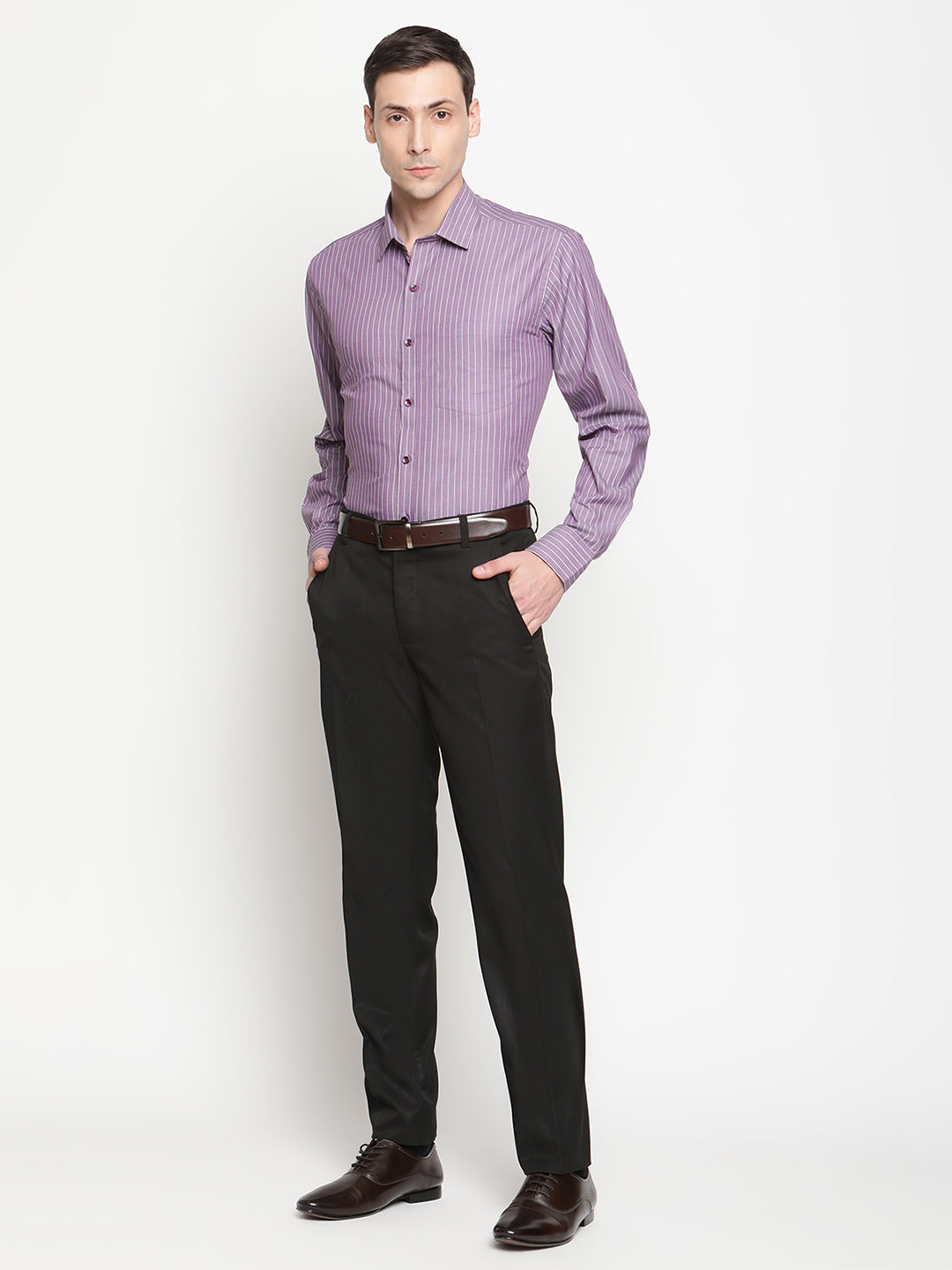 Copperline Men Purple Stripes Formal Shirt Copperline