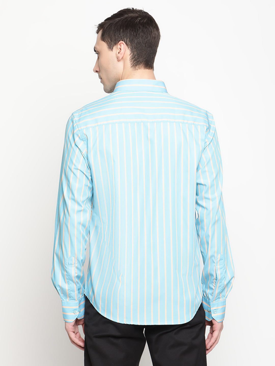Copperline Men Blue Stripes Semi Formal Shirt Copperline