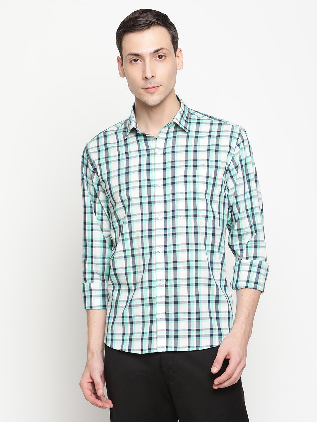 Copperline Men Green Checked Semi Formal Shirt Copperline