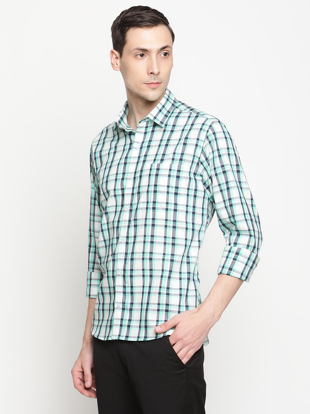 Copperline Men Green Checked Semi Formal Shirt Copperline