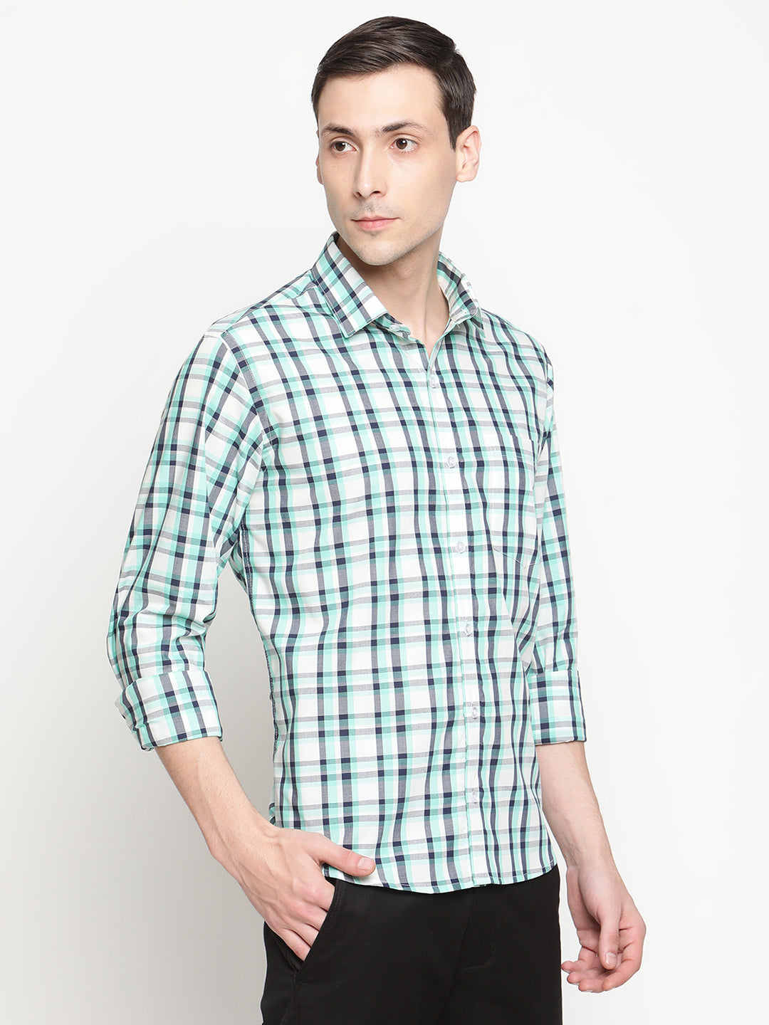 Copperline Men Green Checked Semi Formal Shirt Copperline