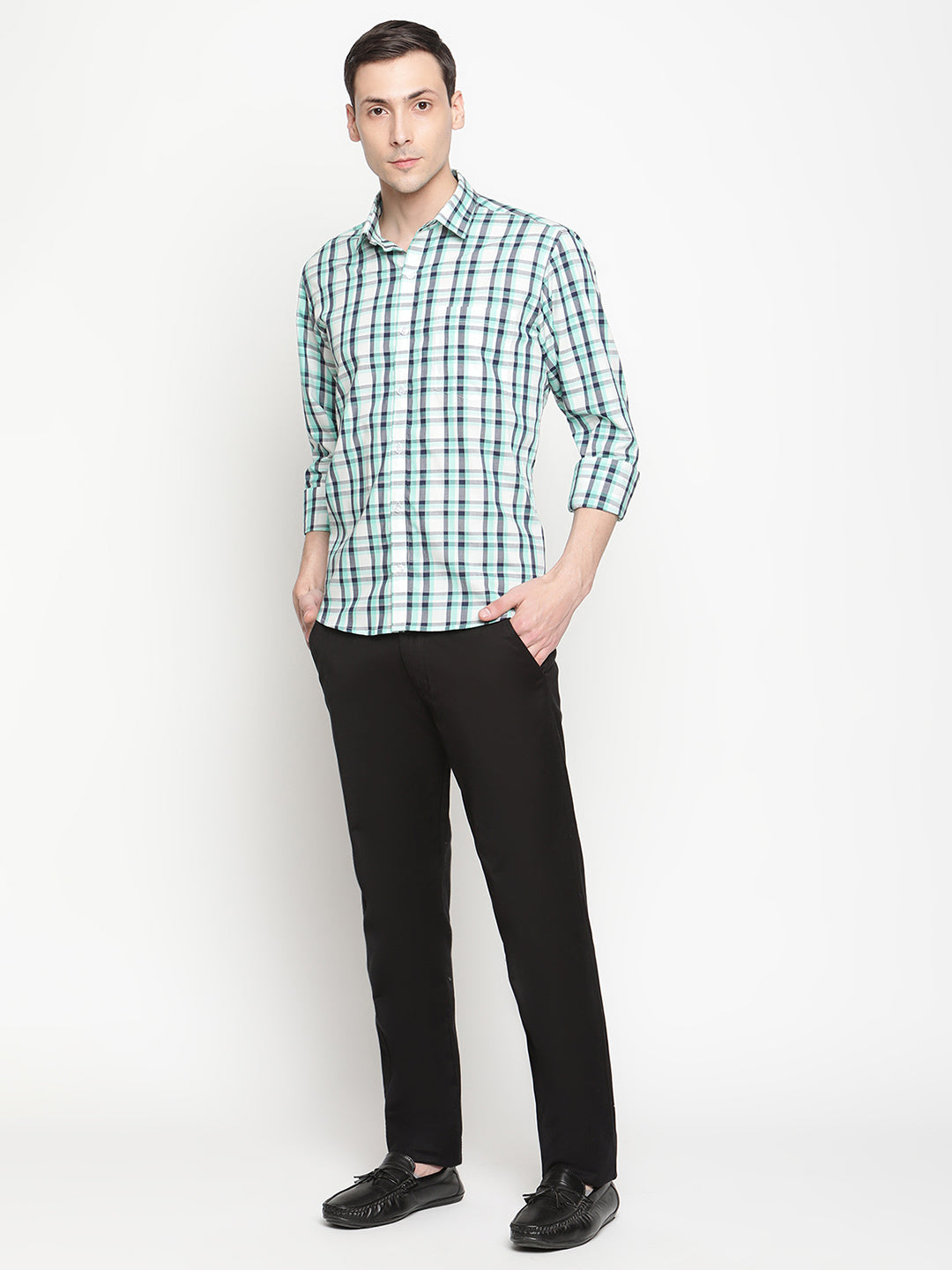 Copperline Men Green Checked Semi Formal Shirt Copperline