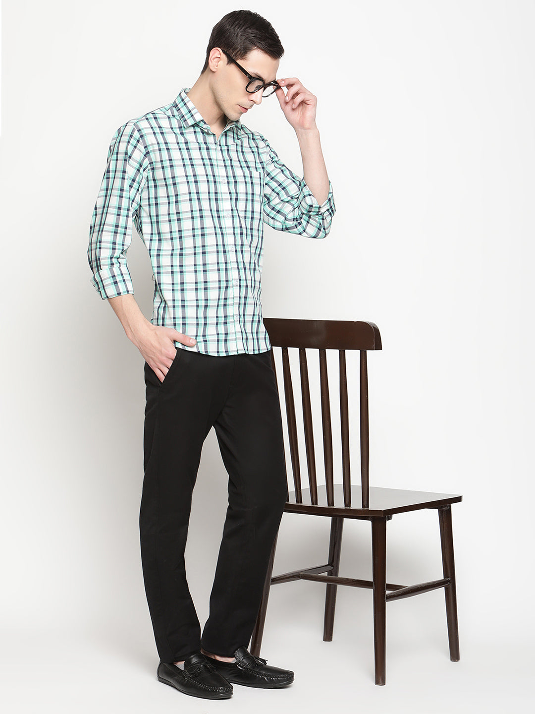 Copperline Men Green Checked Semi Formal Shirt Copperline