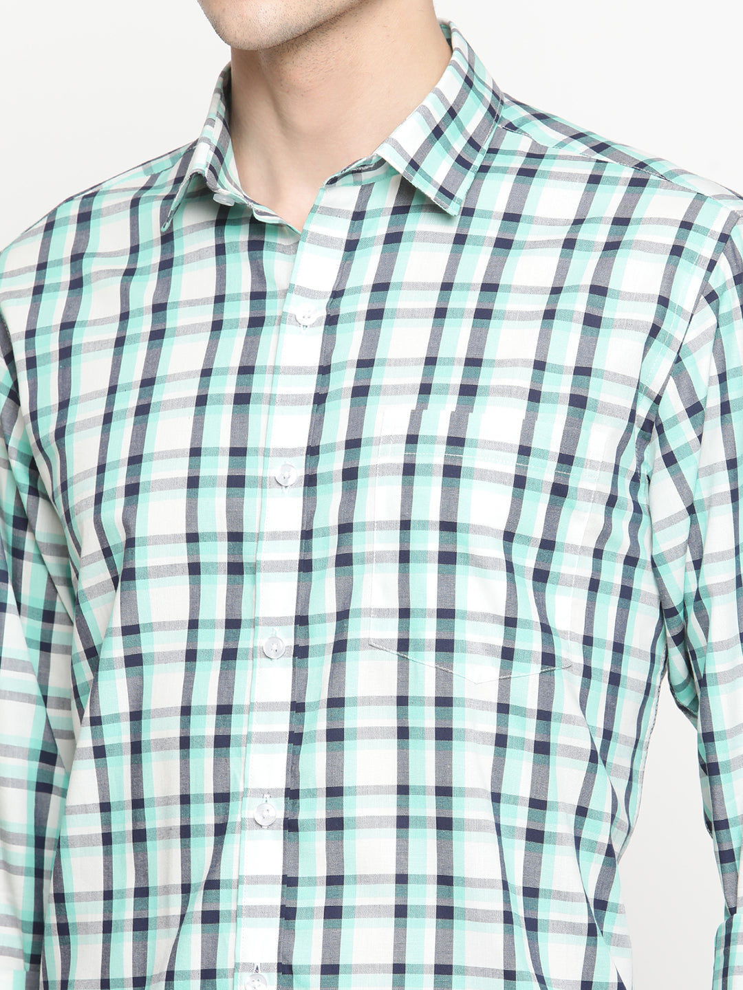 Copperline Men Green Checked Semi Formal Shirt Copperline