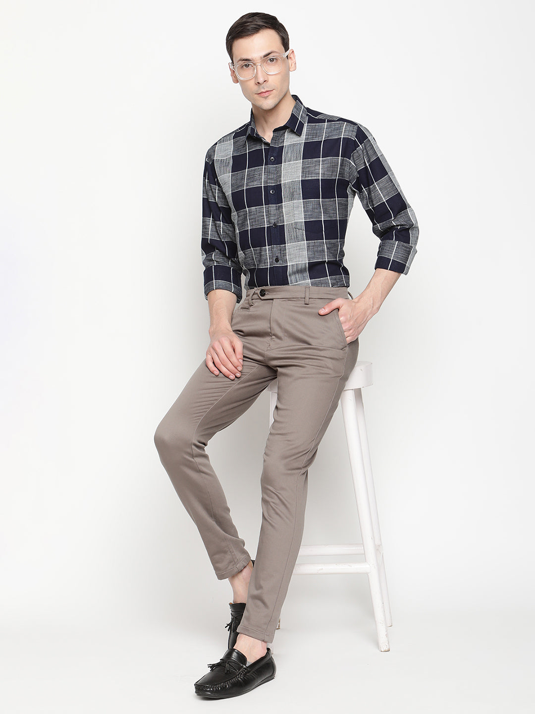 Copperline Men Black Checked Semi Formal Shirt Copperline