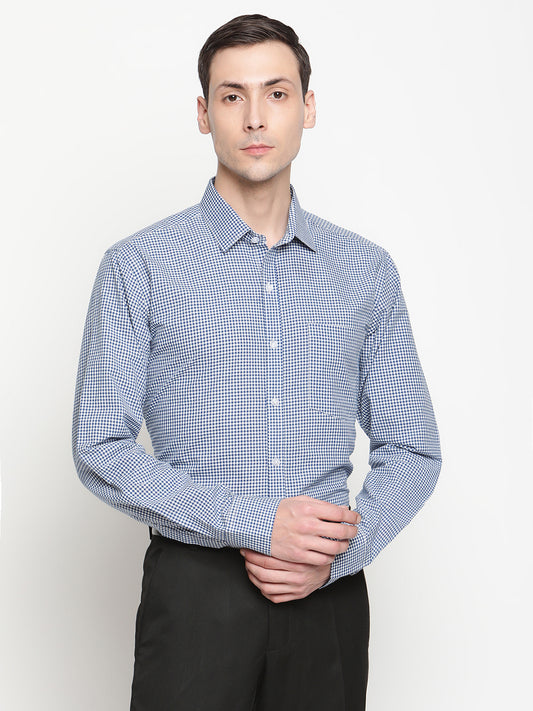 Copperline Men Blue Checked Formal Shirt Copperline