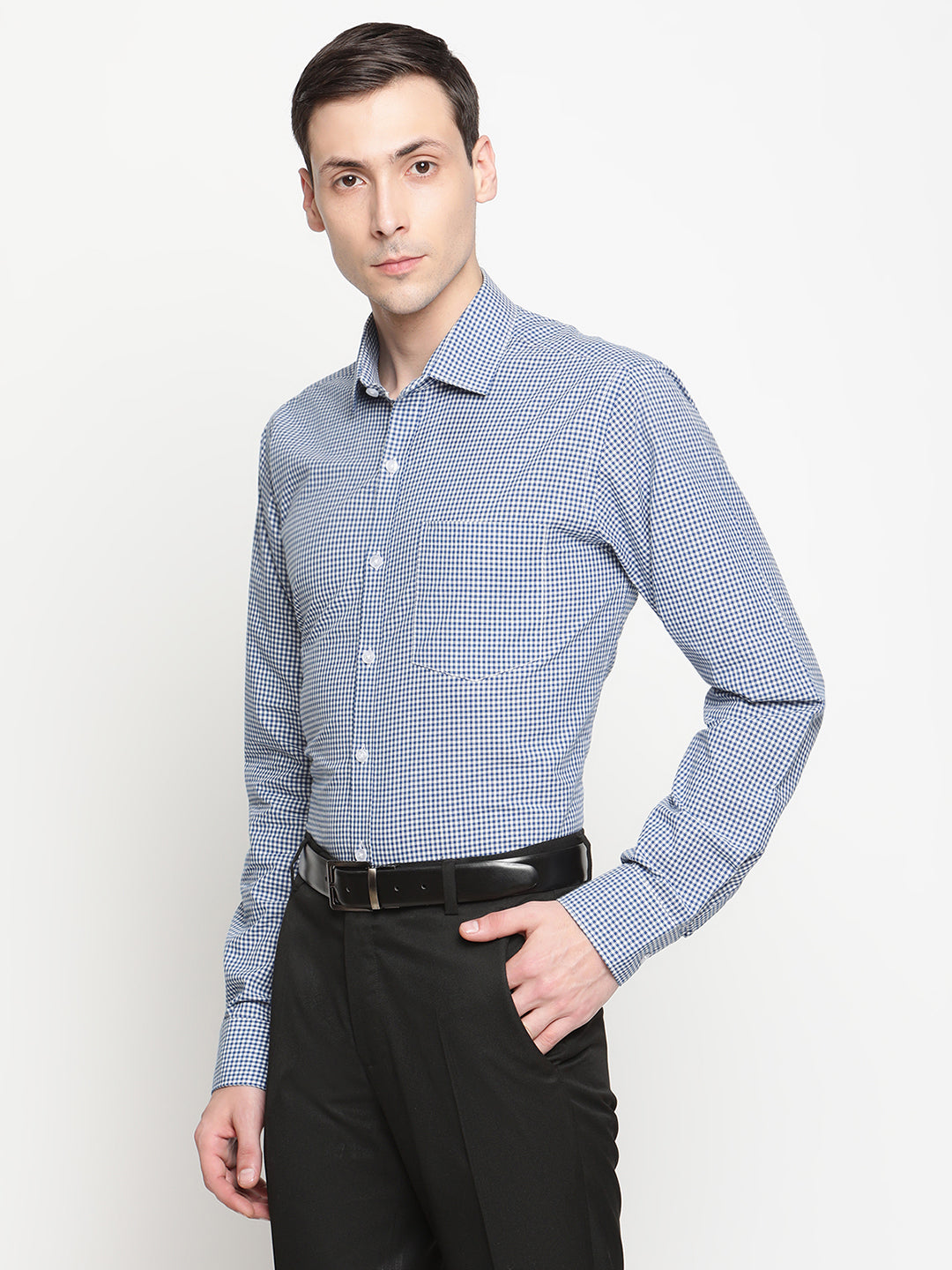Copperline Men Blue Checked Formal Shirt Copperline