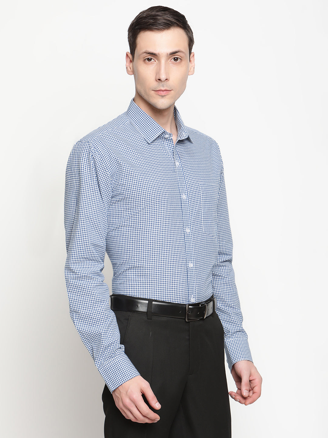 Copperline Men Blue Checked Formal Shirt Copperline