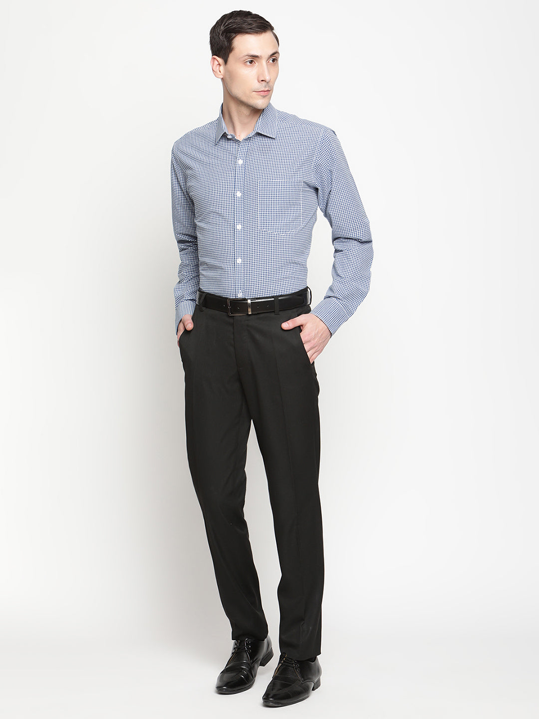 Copperline Men Blue Checked Formal Shirt Copperline