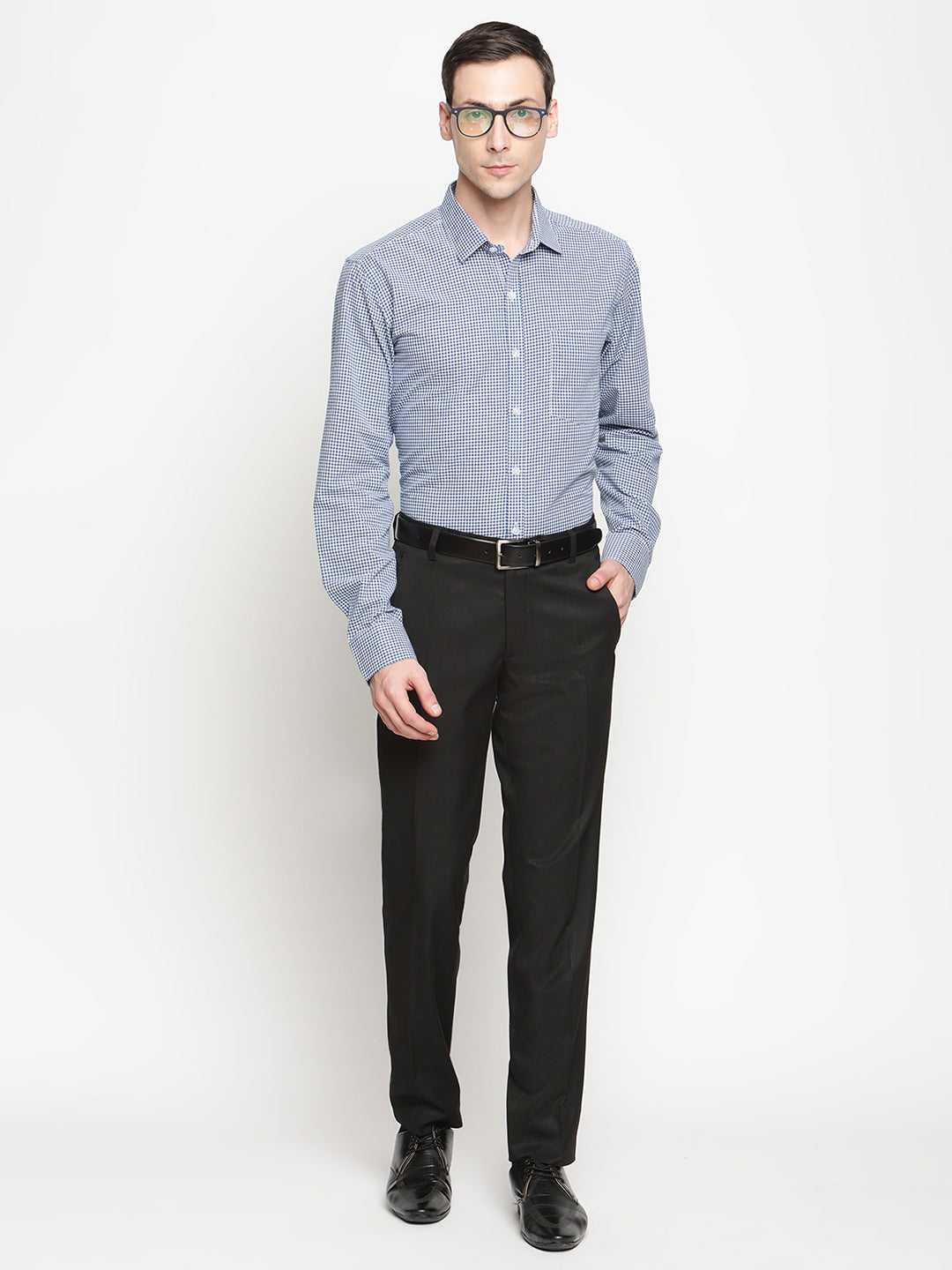Copperline Men Blue Checked Formal Shirt Copperline