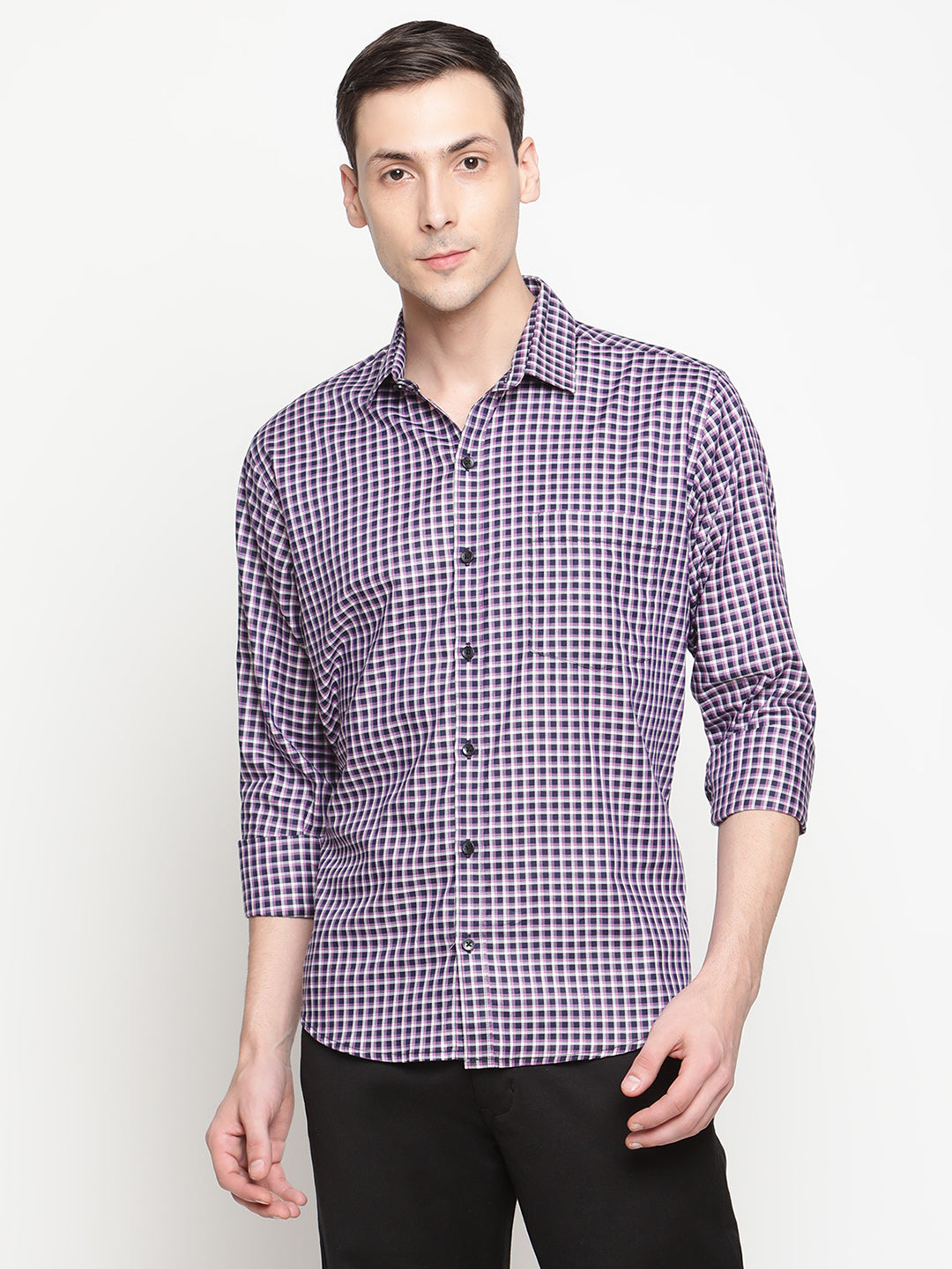 Copperline Men Navy Blue Checks Formal Shirt Copperline